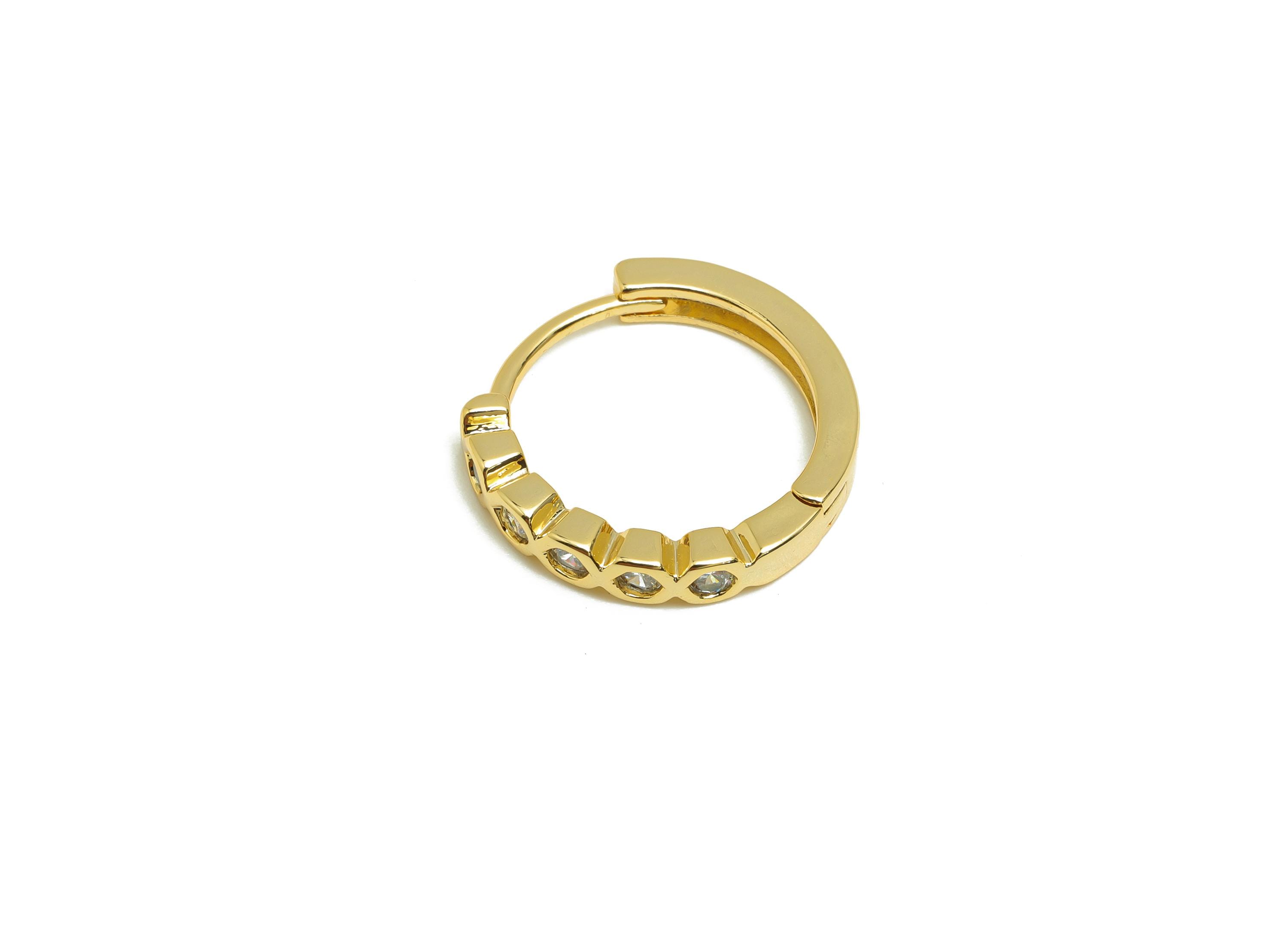 Brass CZ Hoop Earring - Brass Zircon Beaded Hoop Huggie Earring - Gold Jewelry Hoop Earring - 18K Real Gold Plated - 17.7x16.4x3mm - RGP8622 - DOMEDBAZAAR