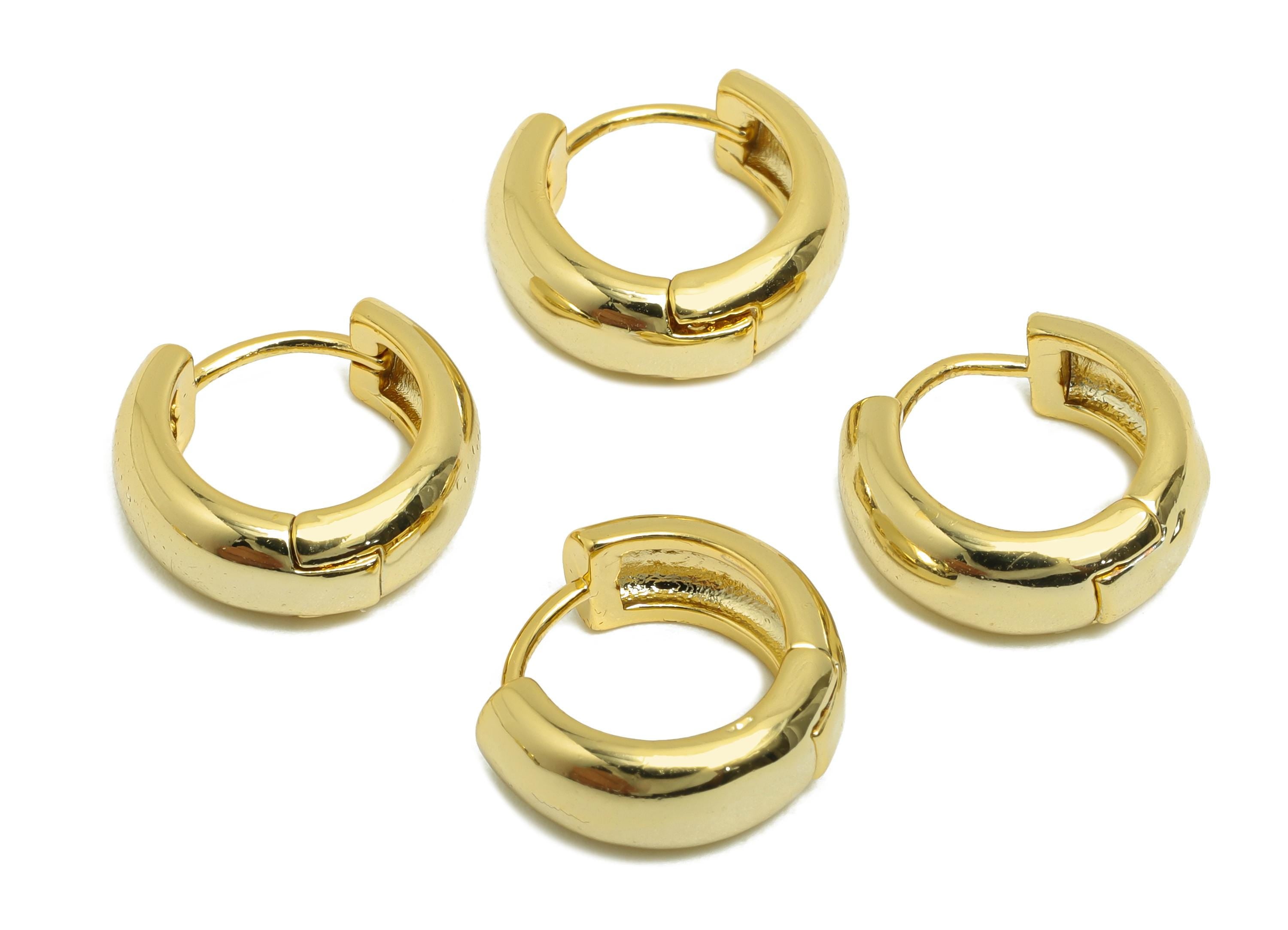 Brass Round Hoop Earring - Gold Huggie Earring for Girl&#39;s - Thick Circle Daily Wear Ear - 18K Real Gold Plated - 14.2x13.1x5.2mm - RGP8451 - DOMEDBAZAAR