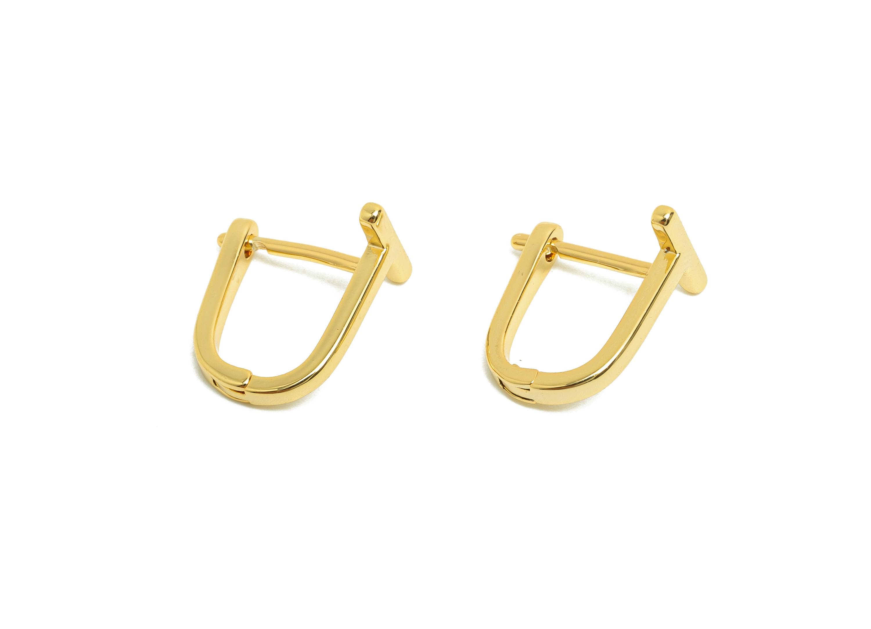 Brass T Huggie Hoop Earring - Gold Huggie Earring for Girl&#39;s - U Daily Wear Earring Clasp - 18K Real Gold Plated - 15.3x13.64x8.9mm -RGP8465 - DOMEDBAZAAR