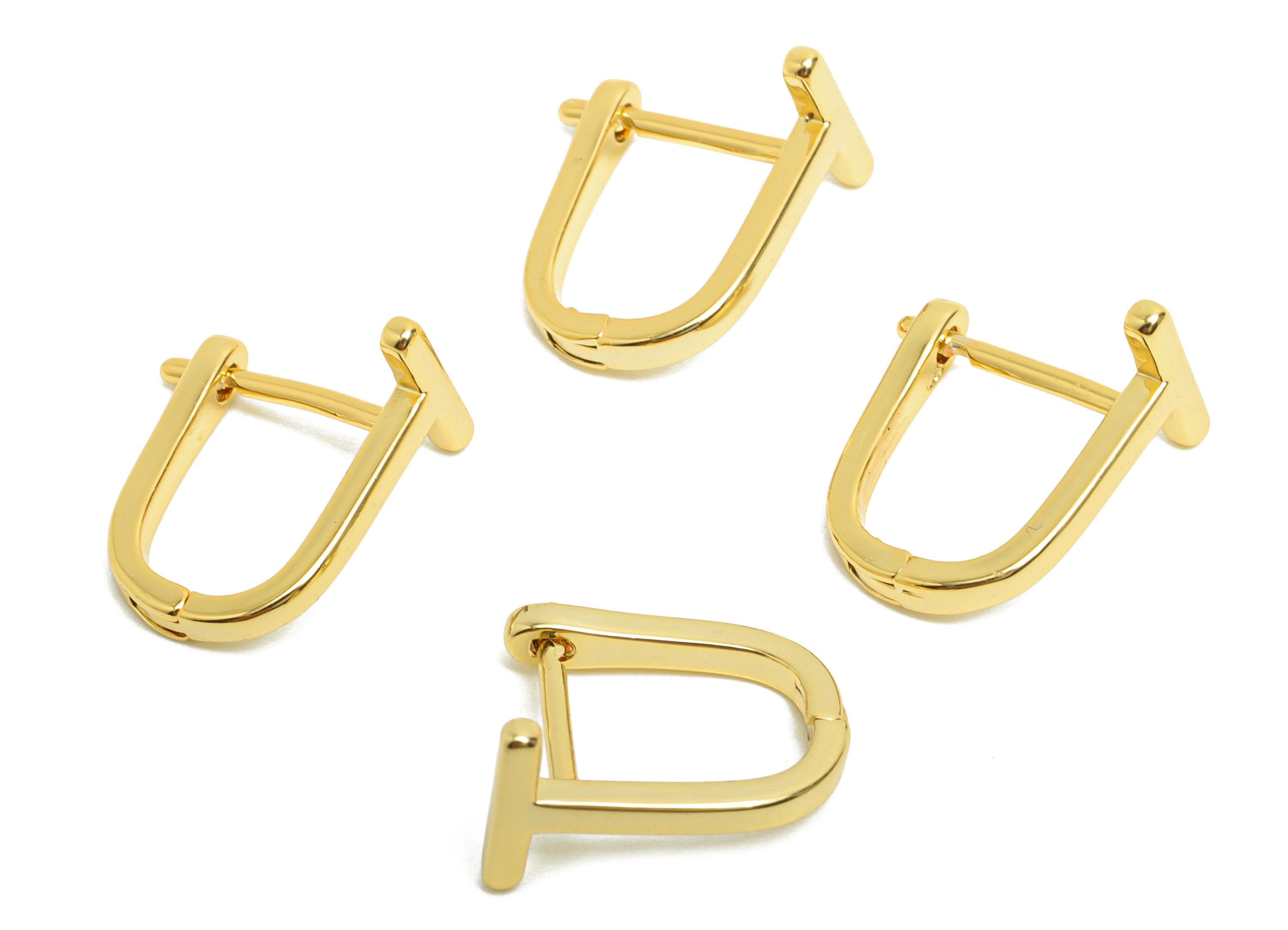 Brass T Huggie Hoop Earring - Gold Huggie Earring for Girl&#39;s - U Daily Wear Earring Clasp - 18K Real Gold Plated - 15.3x13.64x8.9mm -RGP8465 - DOMEDBAZAAR