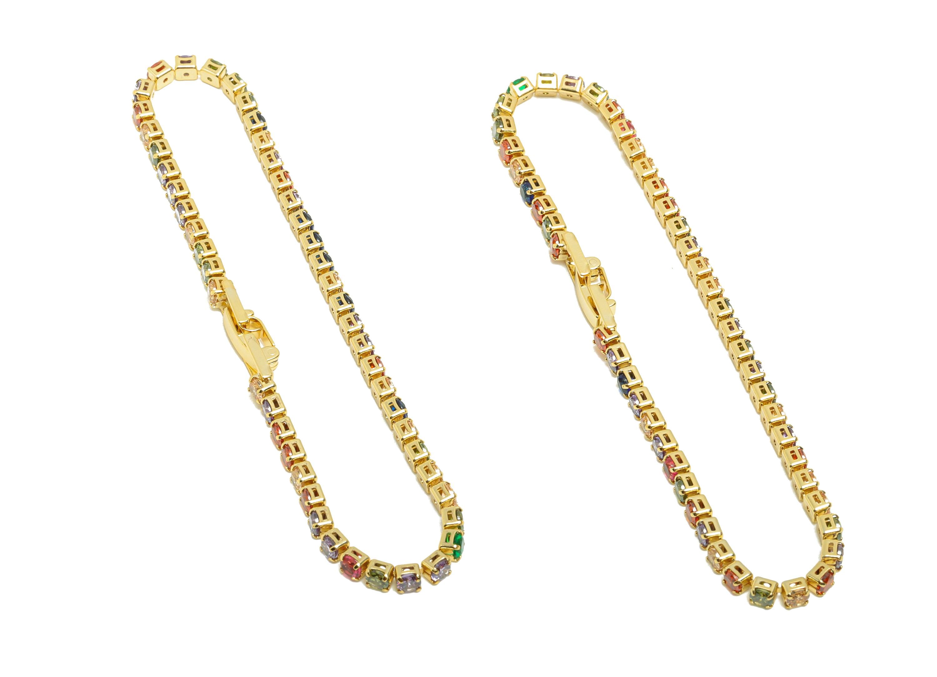 19cm Round Zircon Chain Bracelet - Mix Color 3mm Cubic Zircon Bracelet - Rainbow CZ Brass Bracelet  - 18K Real Gold Plating - RGP8627-19 - DOMEDBAZAAR