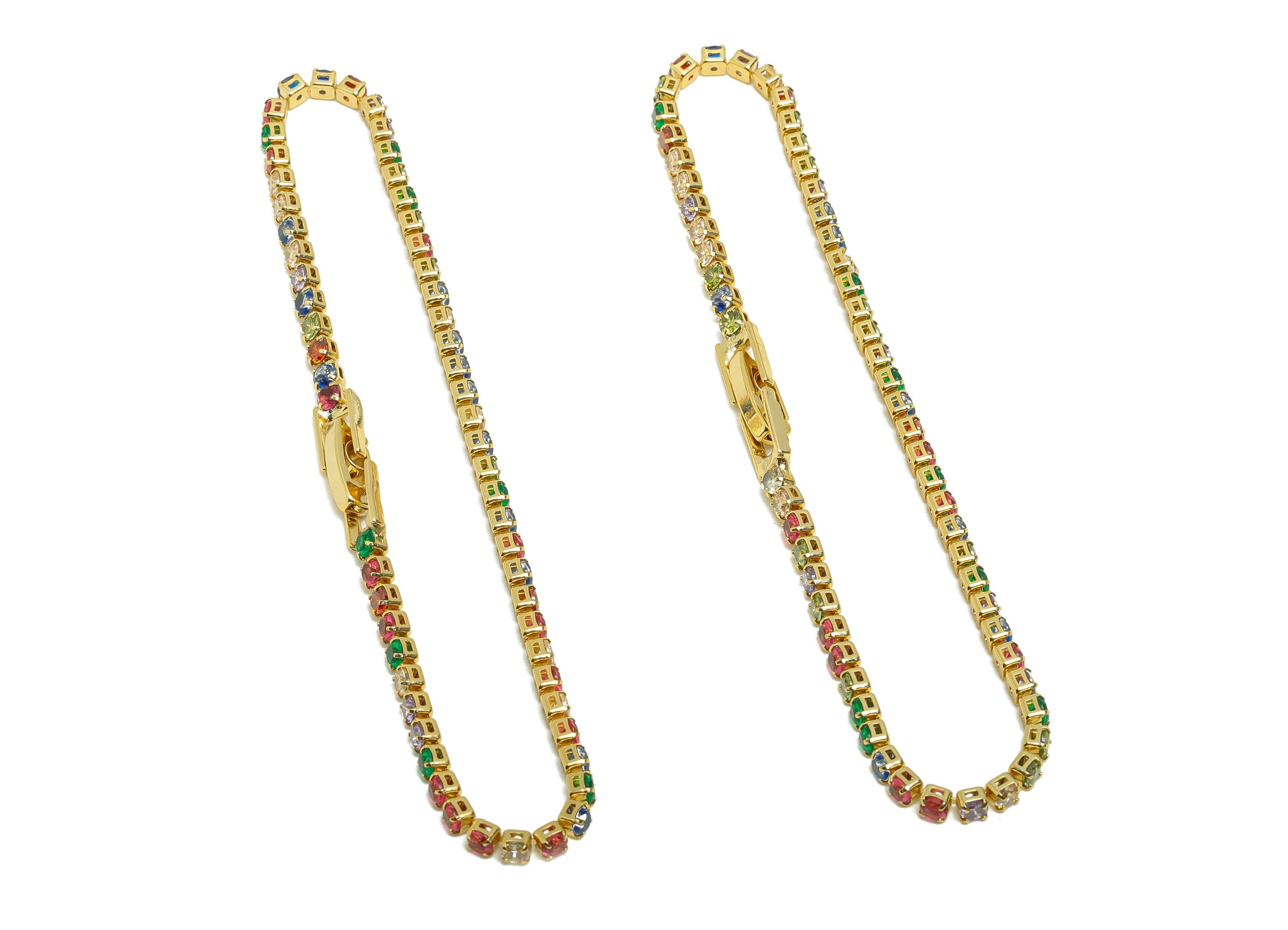 19cm Round Chain Bracelet - Brass Mix Color 2.5mm Round  Bracelet - Rainbow Cubic Zircon Bracelet - 18K Real Gold Plating - RGP8628-19 - DOMEDBAZAAR
