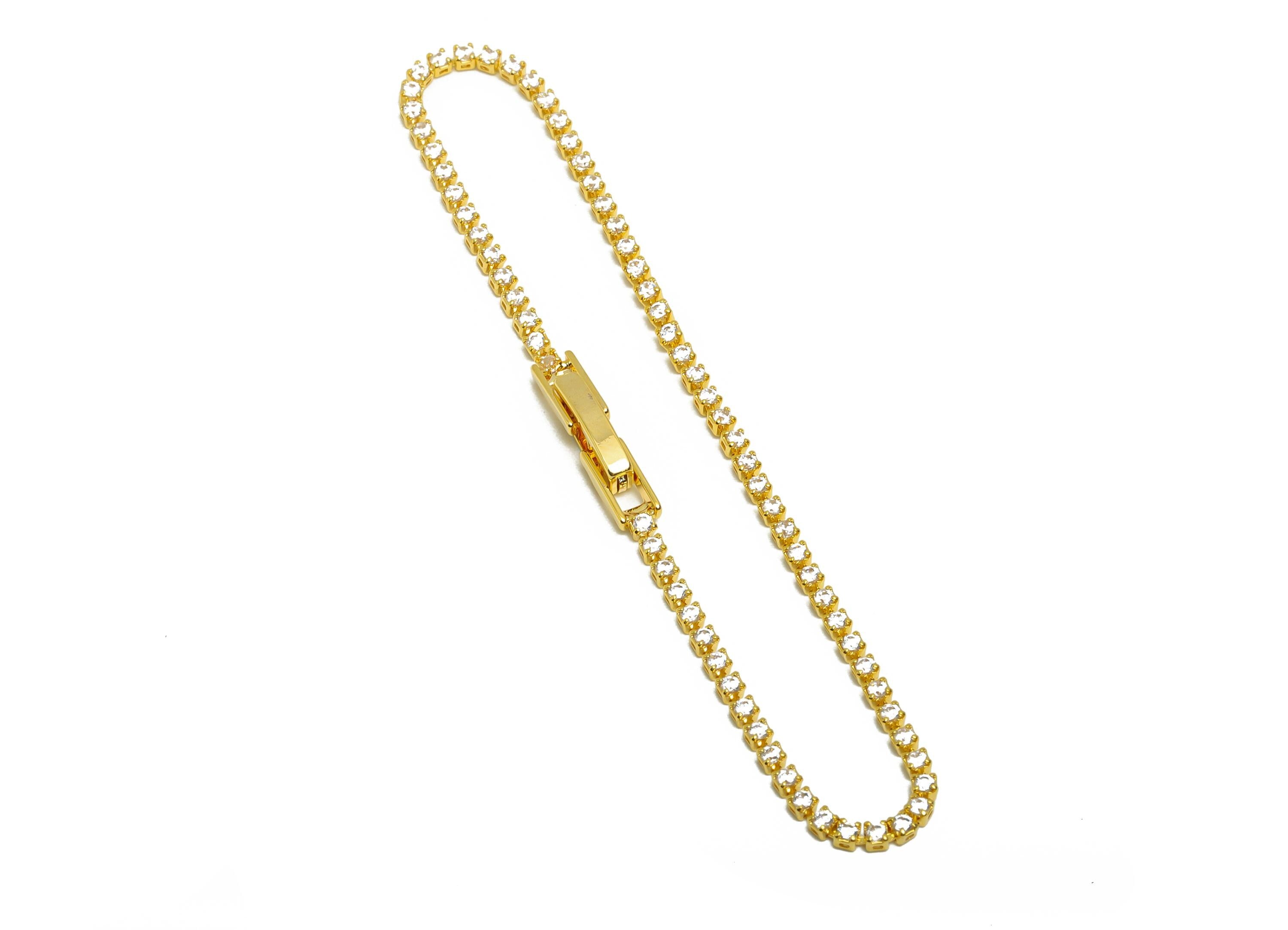 17cm Round Chain Bracelet - Brass White 1.5mm Round Bracelet - White Cubic Zircon Bracelet - 18K Real Gold Plated - RGP8630-17 - DOMEDBAZAAR