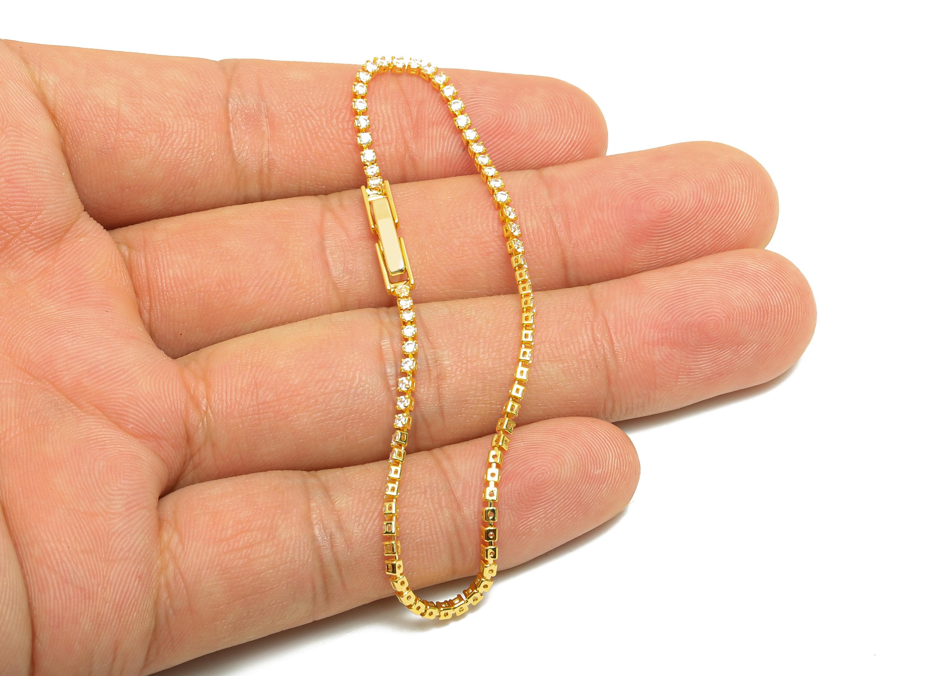 17cm Round Chain Bracelet - Brass White 1.5mm Round Bracelet - White Cubic Zircon Bracelet - 18K Real Gold Plated - RGP8630-17 - DOMEDBAZAAR