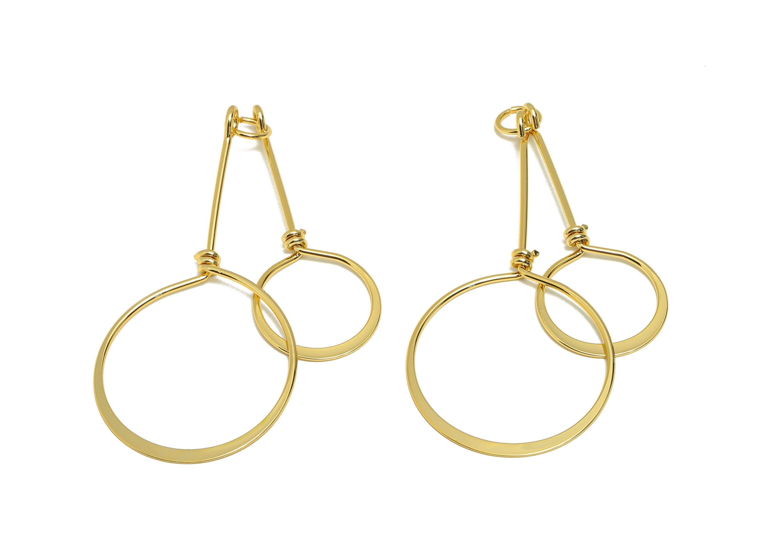 Gold Geometric Pendant - Brass Double Hoop Necklace Charm - Handcrafted Jewelry Necklace - 18K Real Gold Plating - 63x26x2.9mm - RGP8915 - DOMEDBAZAAR