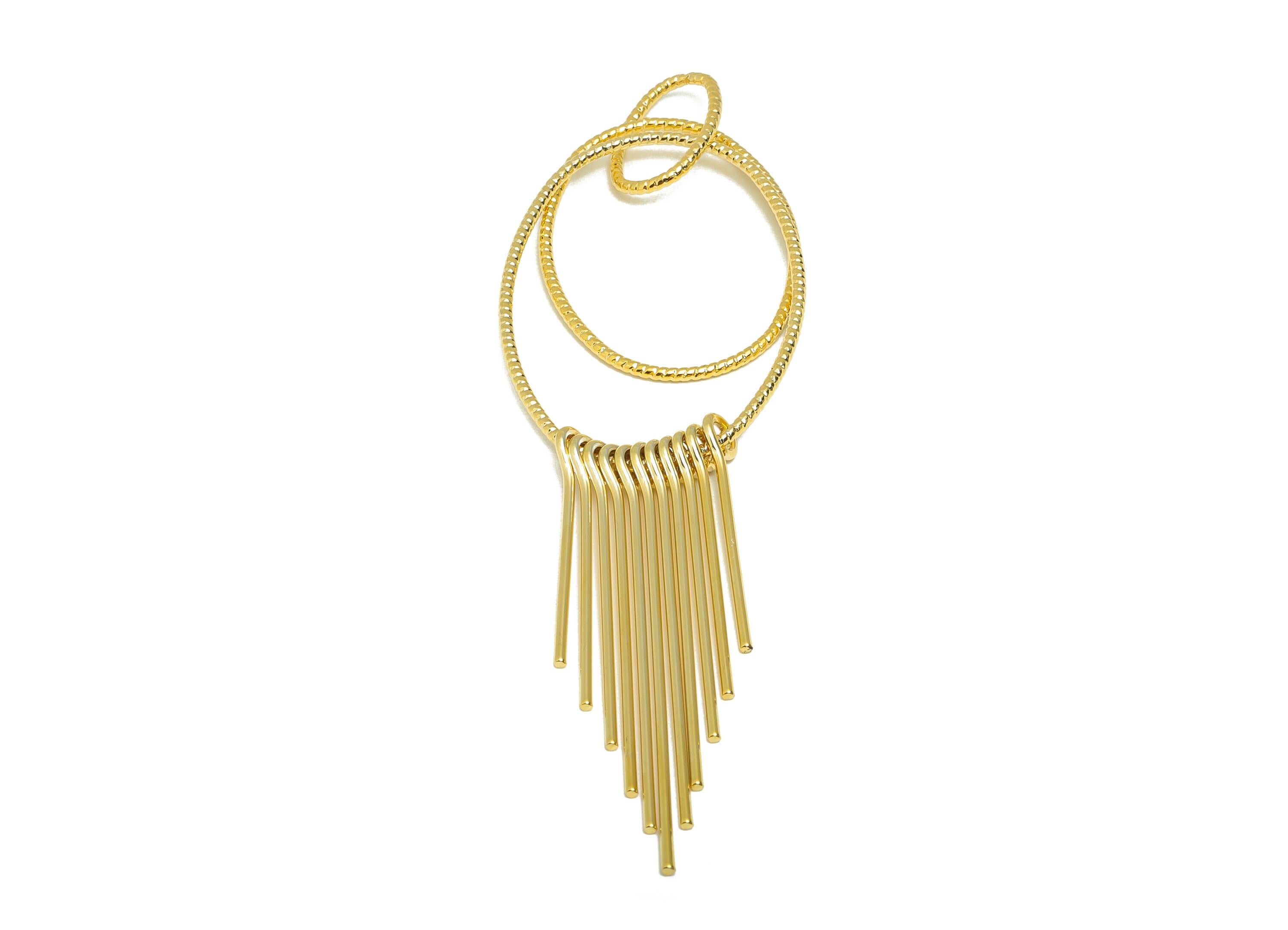 Brass Oval Fringe Charm - Textured Three Oval Fringe Charm - Gold Dangle Pendant for Earring - 18K Real Gold Plating - 112x34x2.9mm- RGP8916 - DOMEDBAZAAR