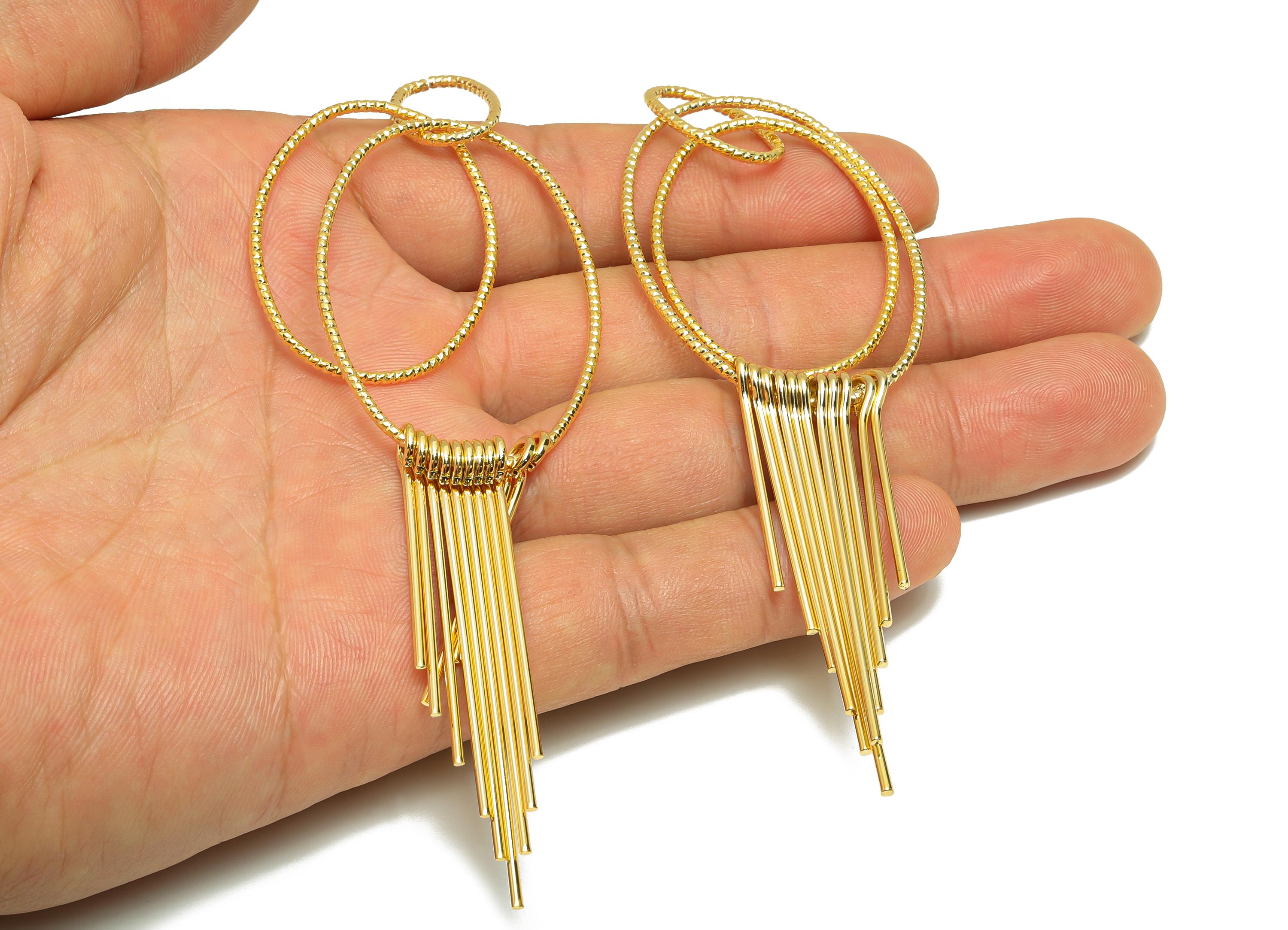 Brass Oval Fringe Charm - Textured Three Oval Fringe Charm - Gold Dangle Pendant for Earring - 18K Real Gold Plating - 112x34x2.9mm- RGP8916 - DOMEDBAZAAR