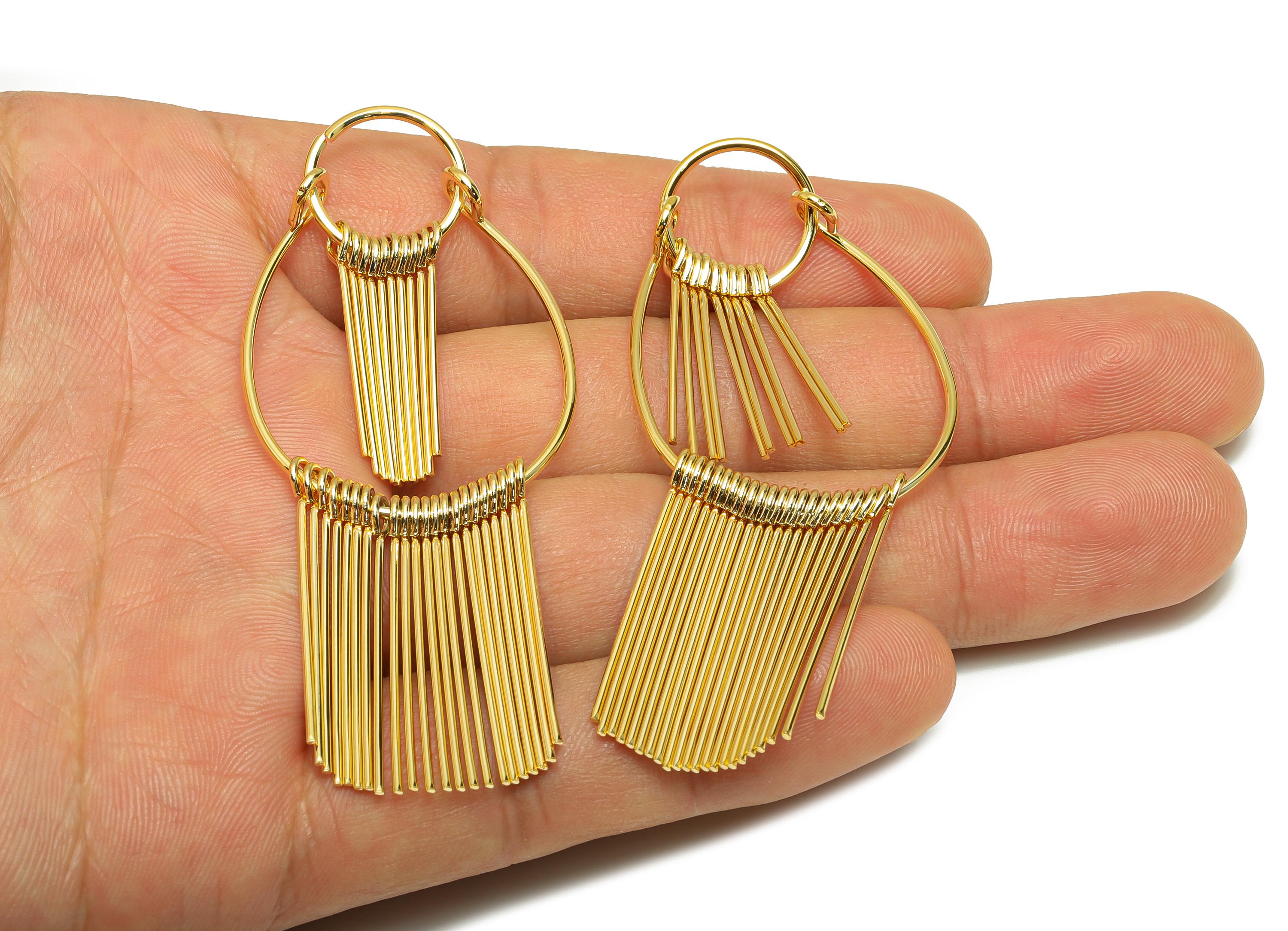 Brass Geometric Fringe Charm - Gold Fringe Dangle Charm - Cascading Fringe Pendant for Ear - 18K Real Gold Plating - 72.4x30x3.3mm - RGP8918 - DOMEDBAZAAR