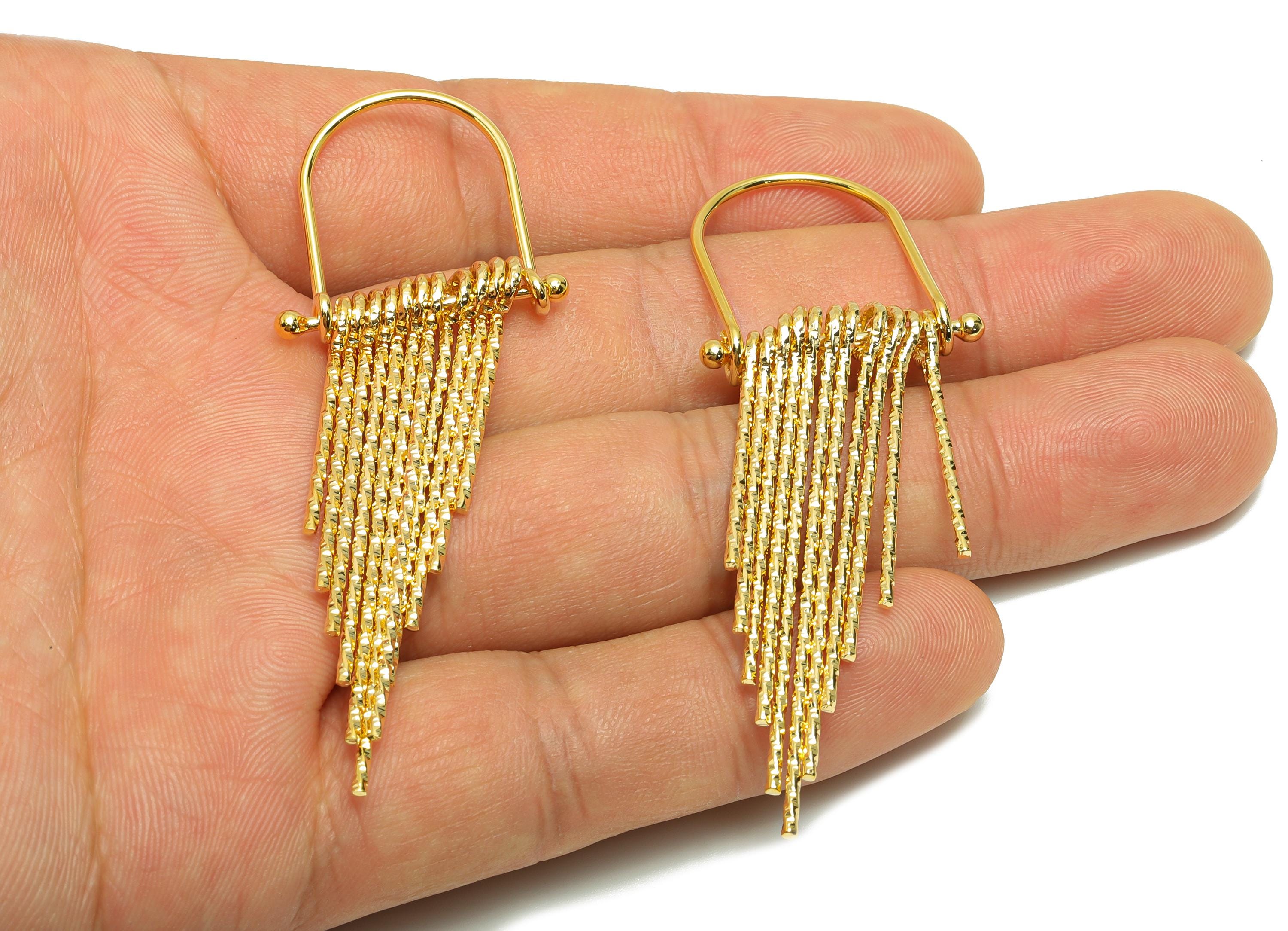 Brass U Frame Fringe Charm - Textured Layered Fringe Charm - Gold Dangle Pendant for Earring - 18K Real Gold Plating - 69x24.7x5.3mm-RGP8919 - DOMEDBAZAAR