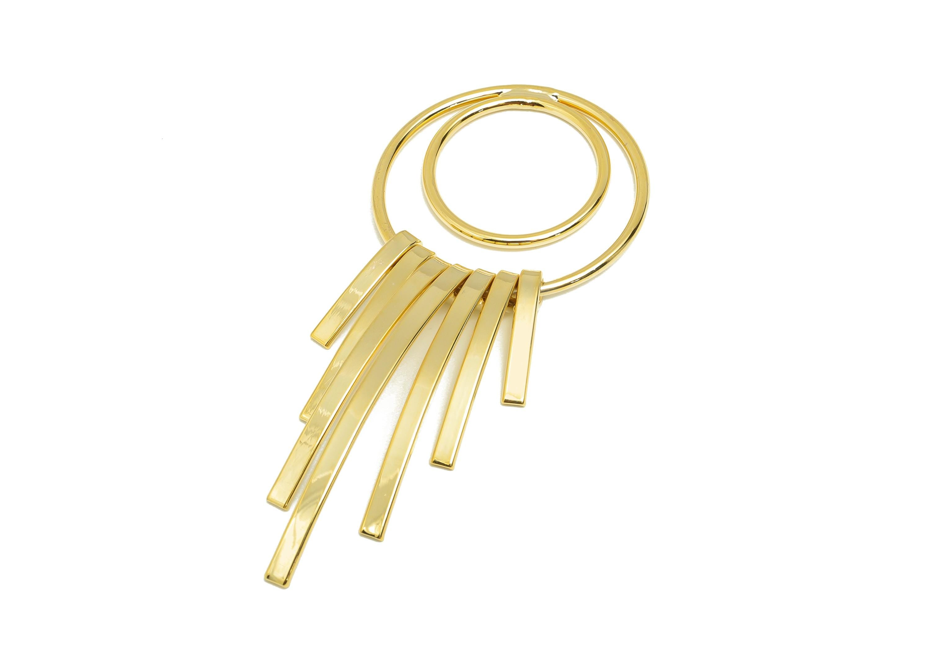 Brass Circle Fringe Charm - Gold Curved Bar Fringe Dangle Charm - Cascading Pendant for Ear - 18K Real Gold Plating - 70x31.3x5.1mm- RGP8920 - DOMEDBAZAAR
