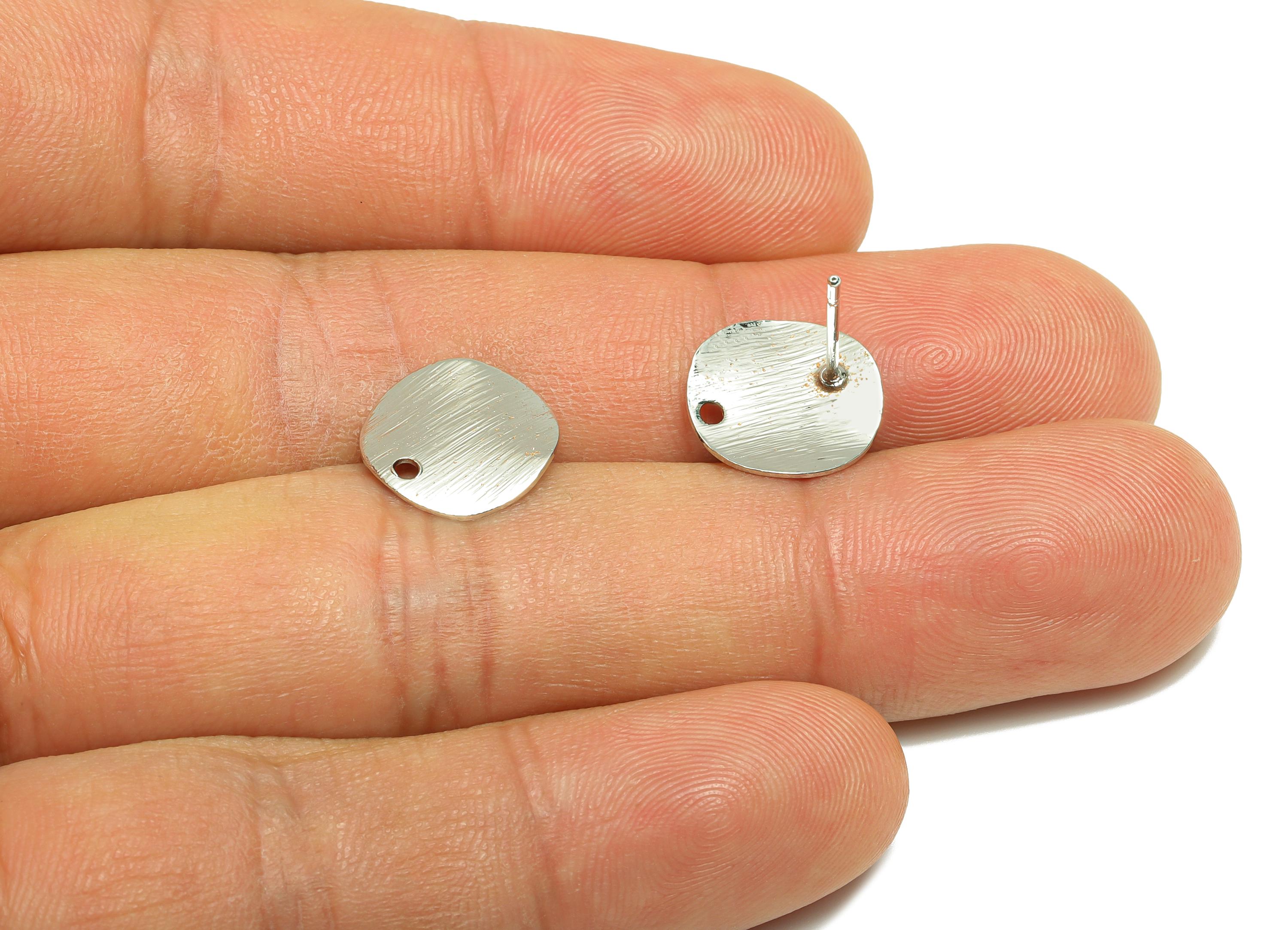 Brass Wave Round Earring - White Textured Earring Post for Girls - Daily Wear Earring - 18K Real White Gold Plating - 13.2x12x1mm - RGP8928 - DOMEDBAZAAR