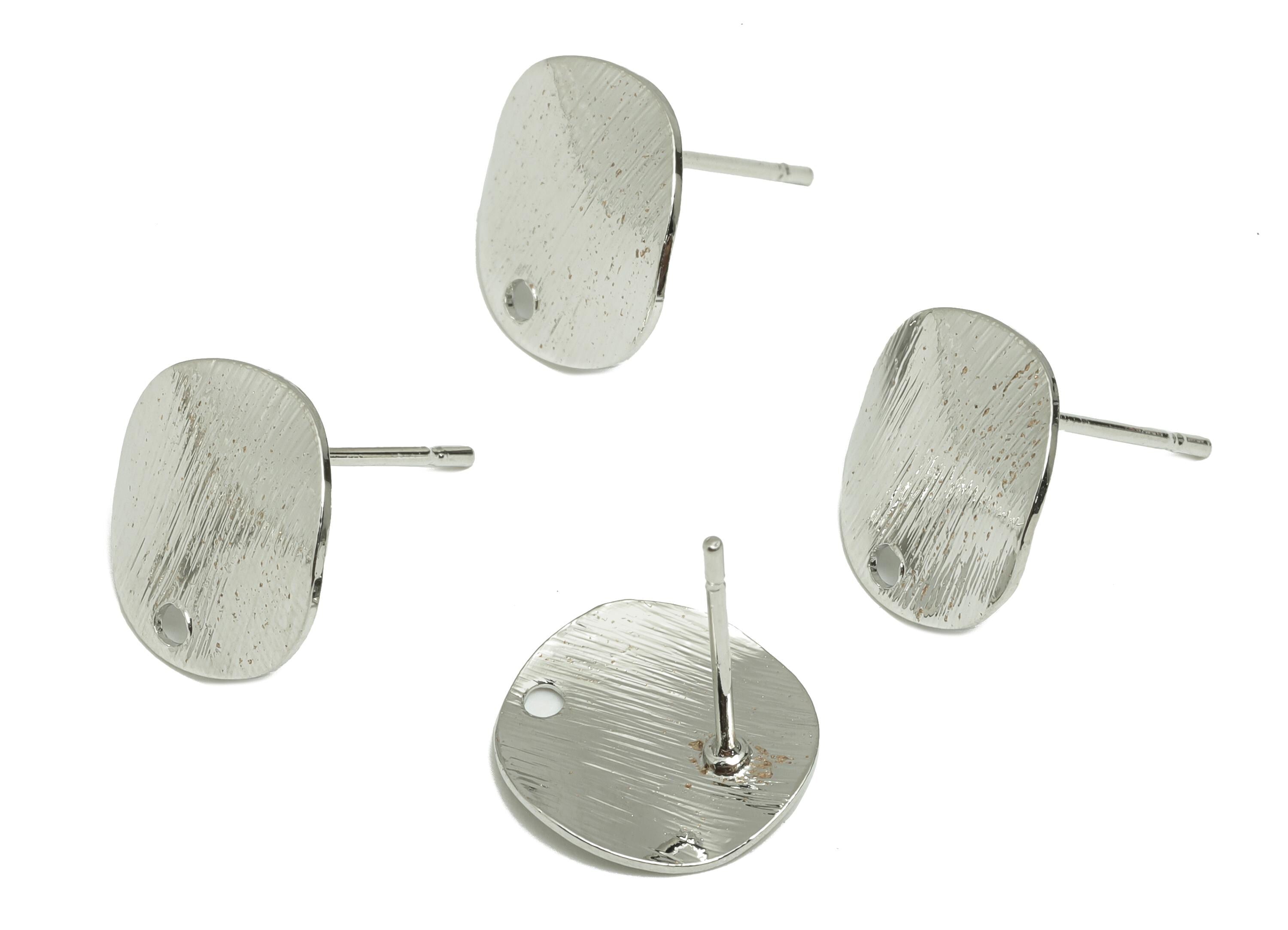 Brass Wave Round Earring - White Textured Earring Post for Girls - Daily Wear Earring - 18K Real White Gold Plating - 13.2x12x1mm - RGP8928 - DOMEDBAZAAR