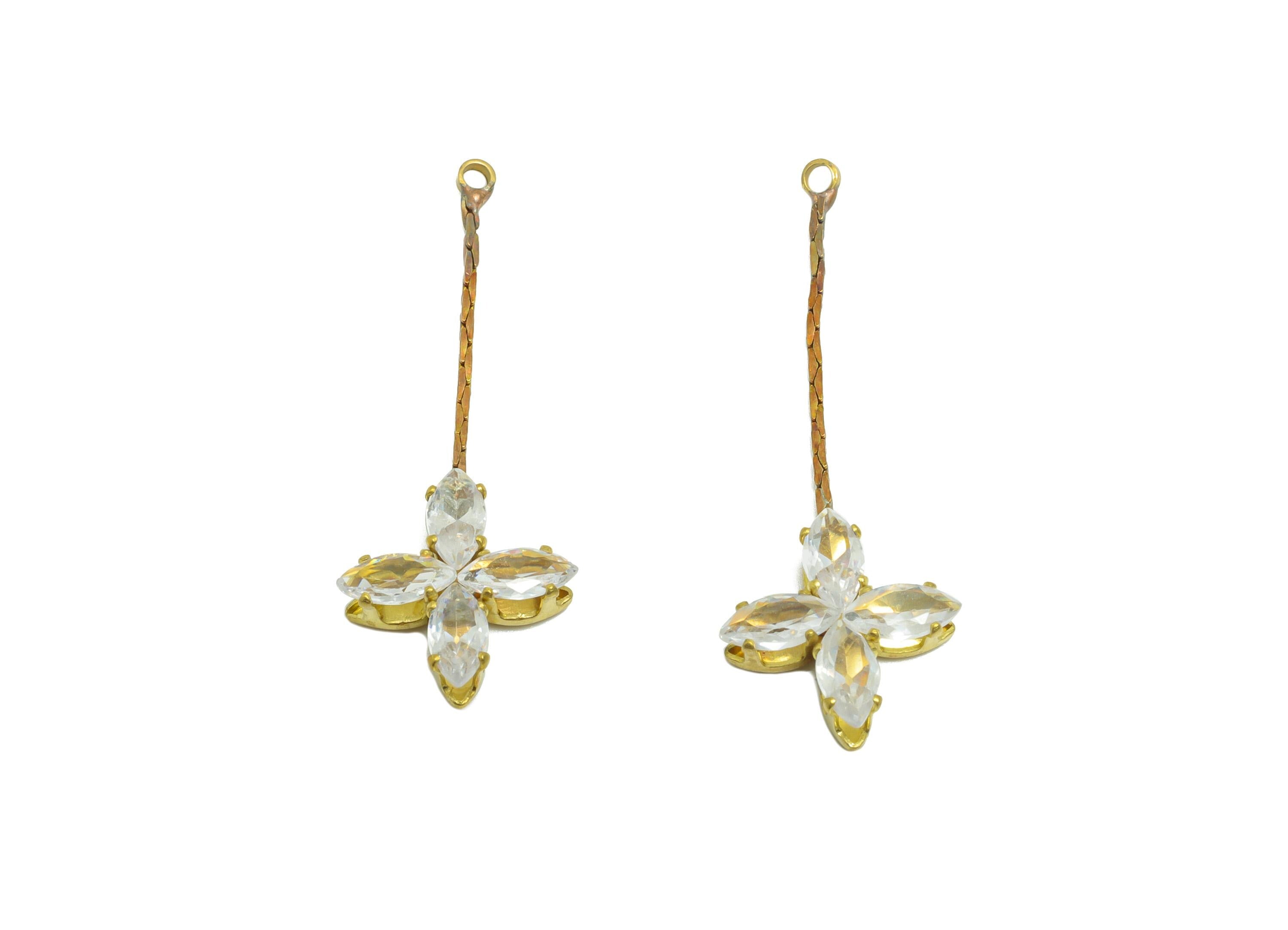 25mm Brass CZ Floral Earring Charm - Raw Brass Zircon Earring  - CZ Floral Luxury Pendant Gemstones - Fashion Accessory - 25x11x3mm -PP10944 - DOMEDBAZAAR