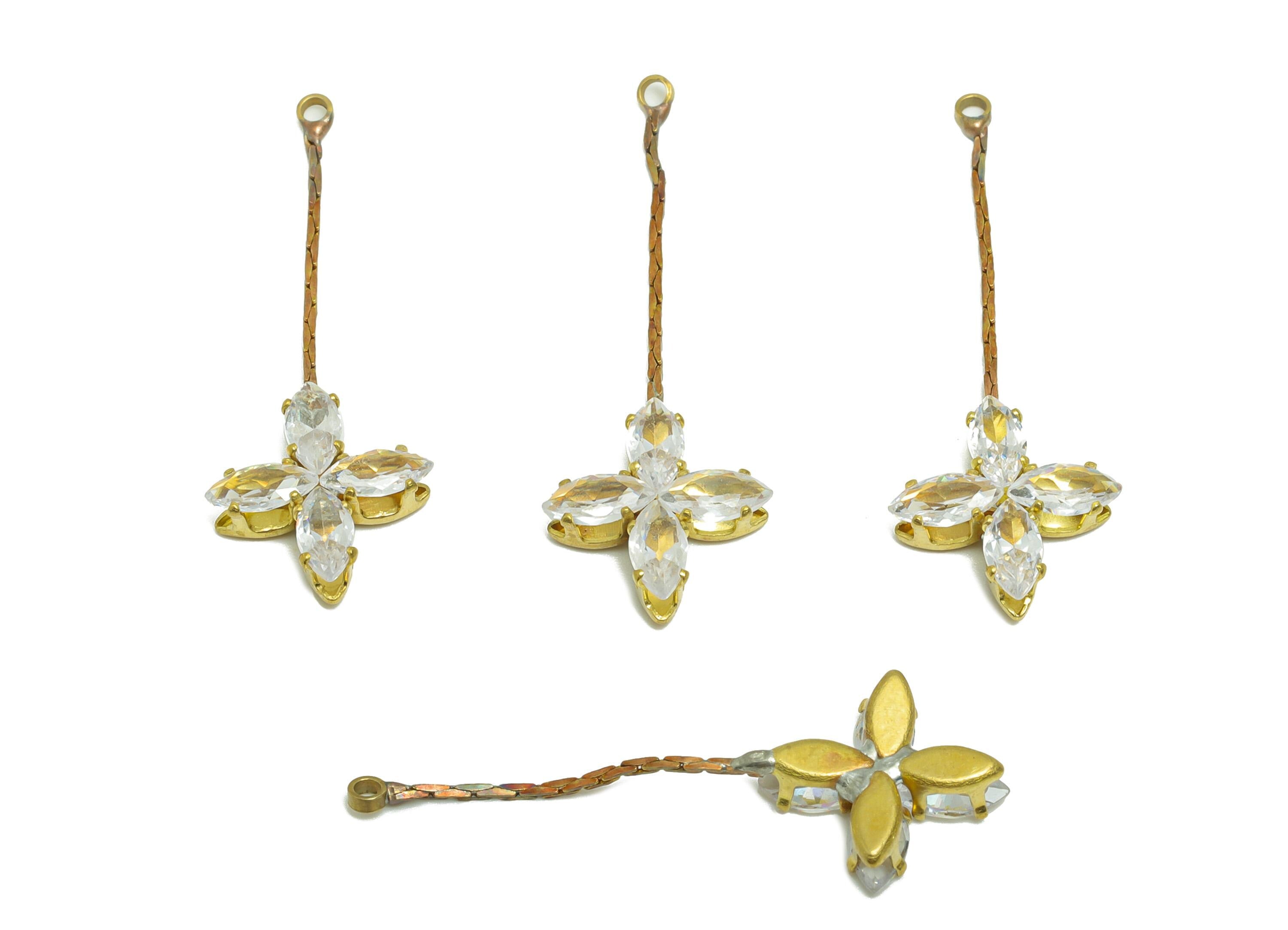 Brass CZ Floral Earring Charm - Raw Brass Zircon Earring  - CZ Floral Luxury Pendant Gemstones - Fashion Accessory - 32x11x3mm - PP10945 - DOMEDBAZAAR