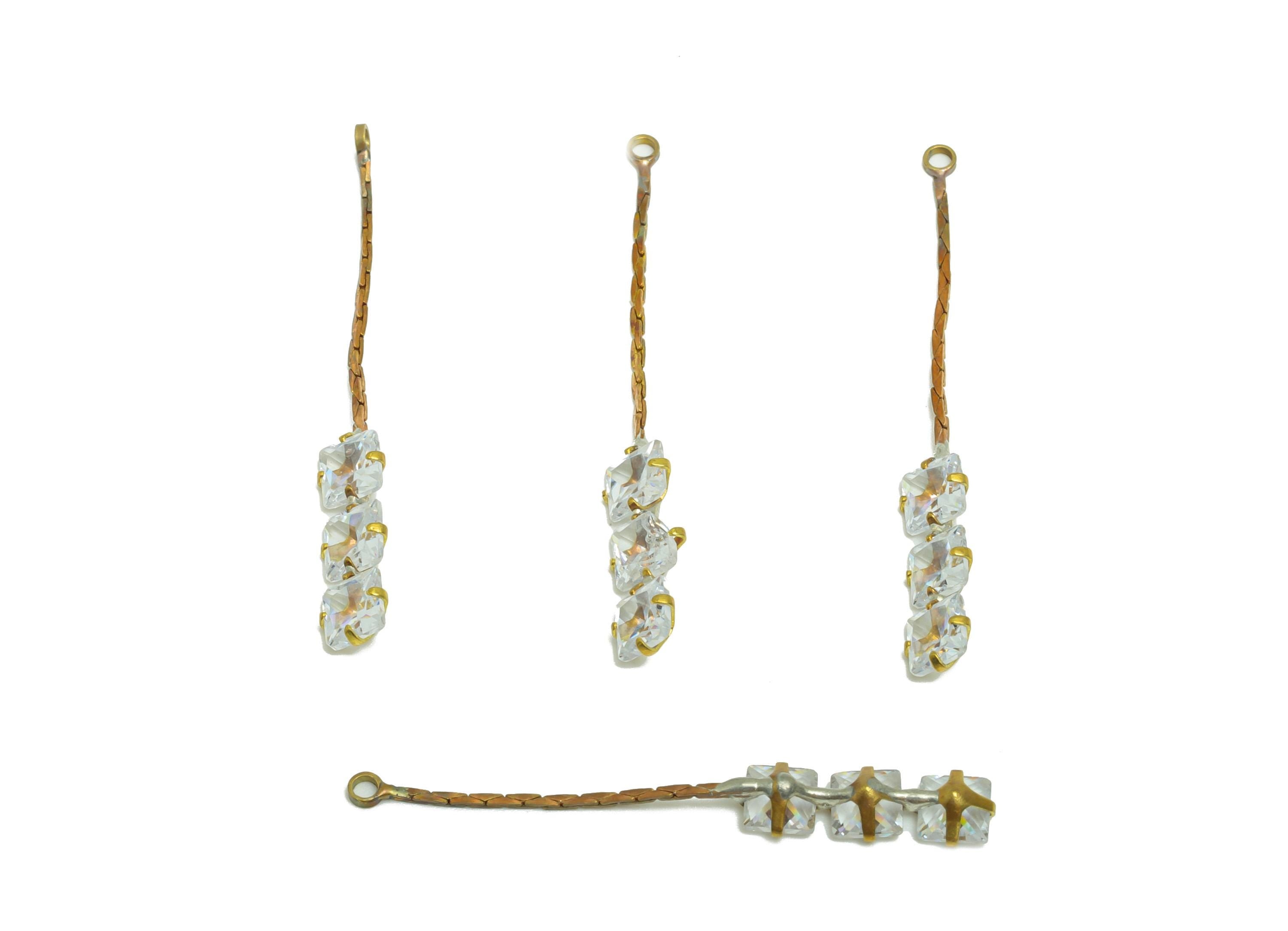 Brass CZ  Earring Charm - Raw Brass Zircon Earring  - CZ Vertical Luxury Pendant Gemstones - Fashion Accessory - 35x4.6x2.9mm - PP10948 - DOMEDBAZAAR