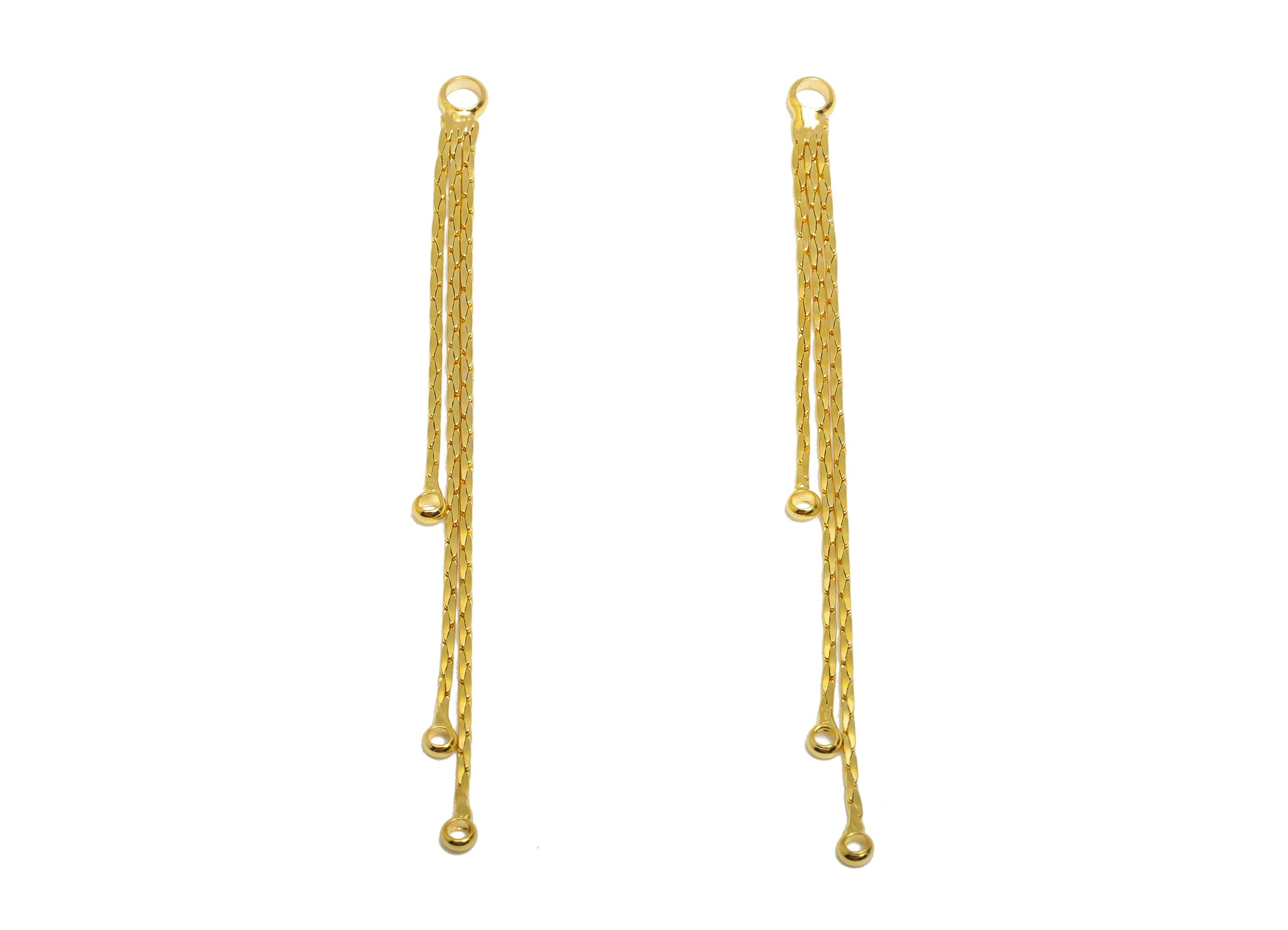 Brass Dangle Tassel Charm - Brass Minimalist Gold Chain Connector With Loop - Delicate Accessory - 18K Real Gold Plated - 50x2x1mm -RGP10233