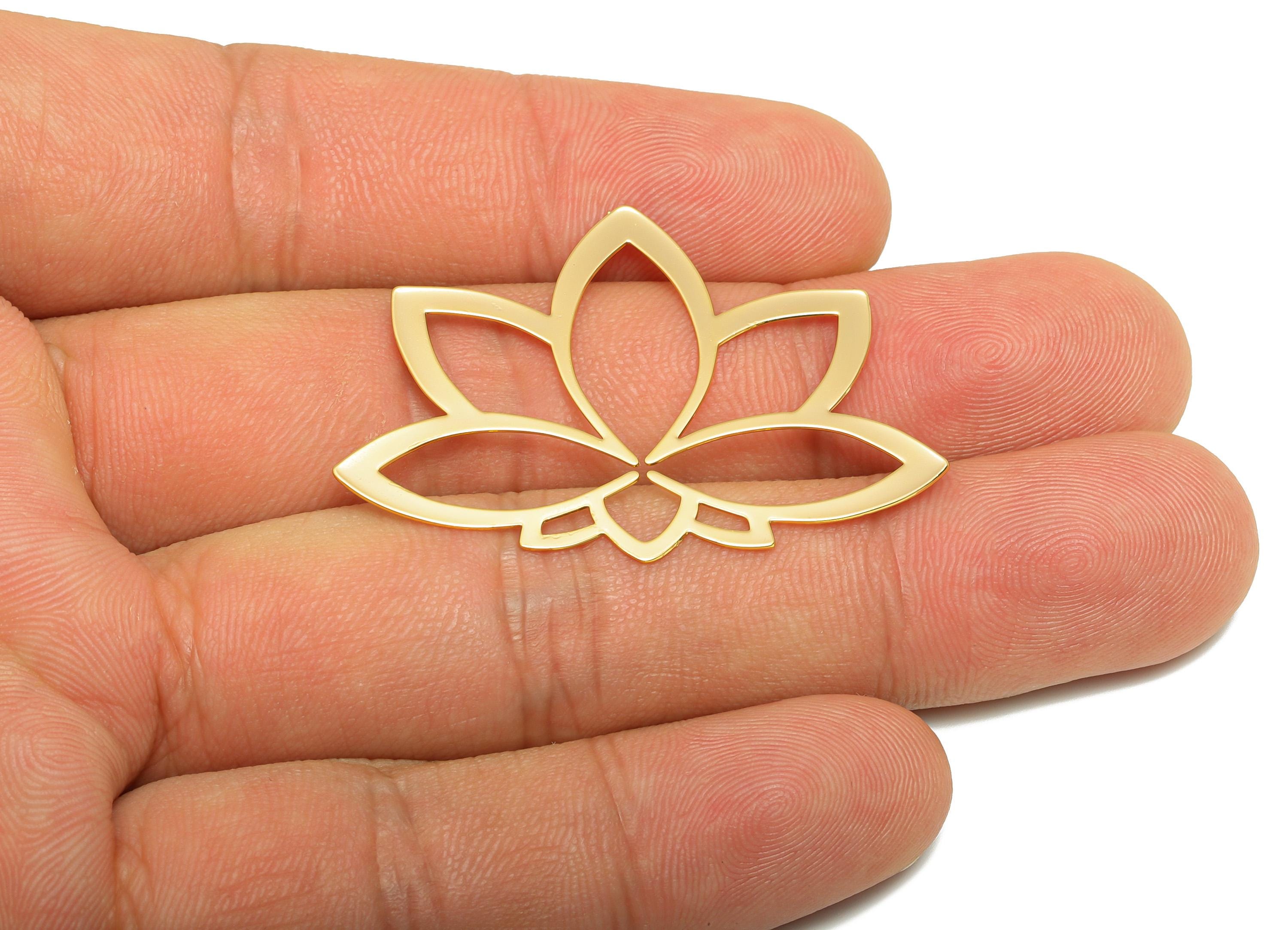 Gold Lotus Pendant - Brass Gold Chic  Lotus Flower Pendant - Minimalist Lotus For Necklace - 18K Real Gold Plating - 42x29x0.4mm- RGP10253 - DOMEDBAZAAR