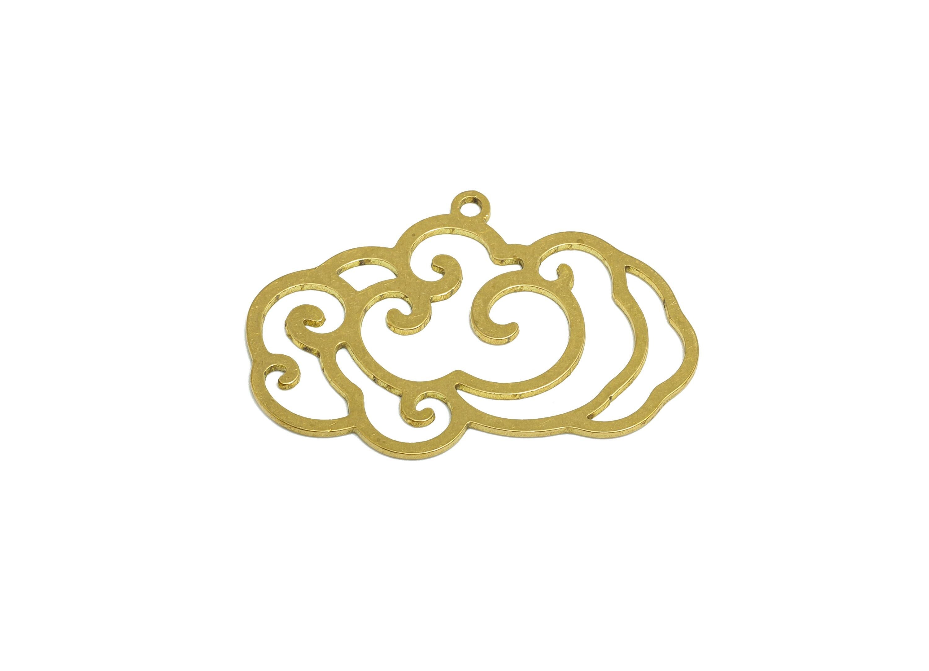 Brass Cloud Charm - Brass Swirling Cloud Pendant - Brass Abstract Cloud Outline Art Pendant - Spiritual Jewelry - 32x21.81x0.88mm - PP10960 - DOMEDBAZAAR