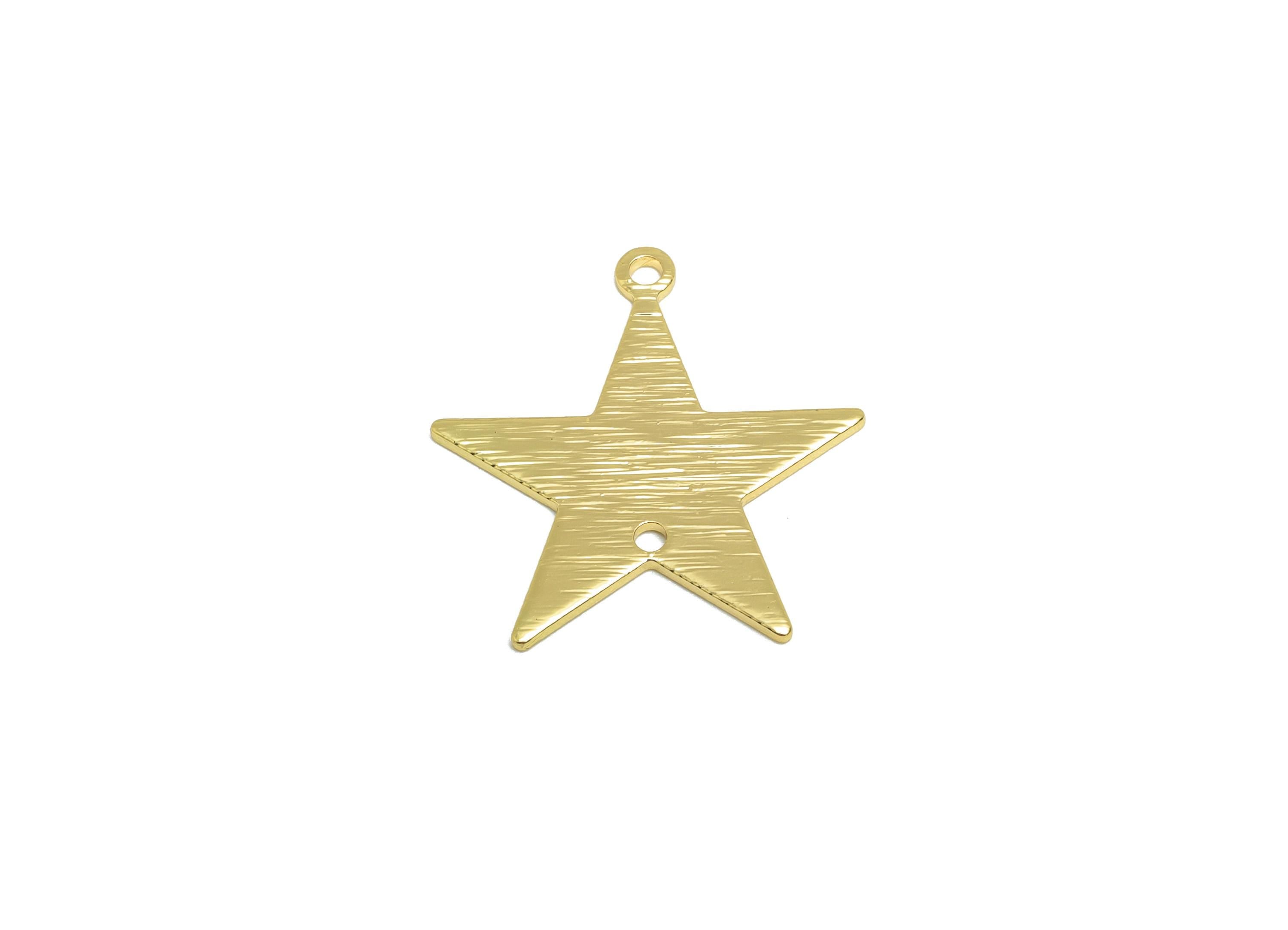 Brass Gold Star Connector - Brass Classic Five-Pointed Charm  - Brass Textured Star Charm - 18K Real Gold Plated - 21.58x20x0.9mm - RGP10257 - DOMEDBAZAAR