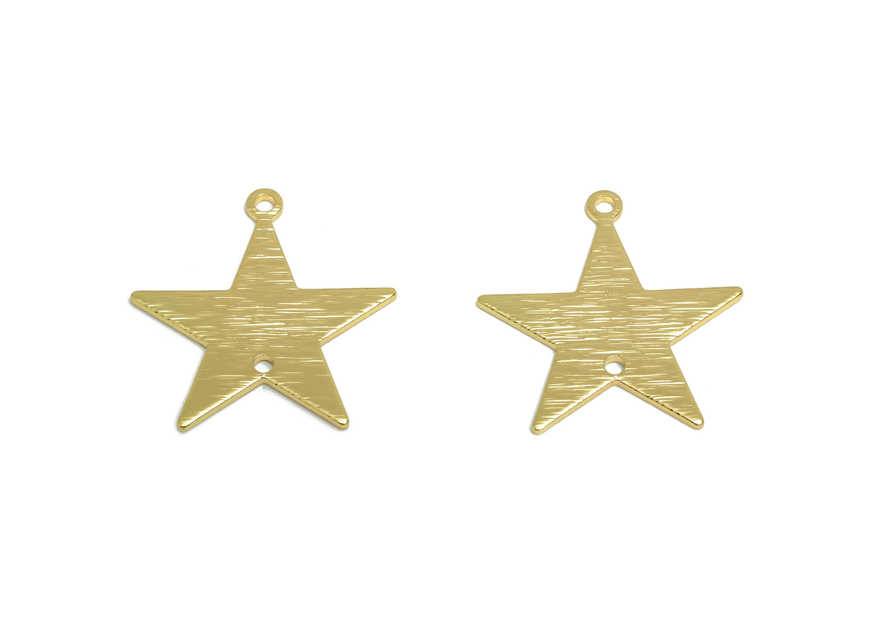 Brass Gold Star Connector - Brass Classic Five-Pointed Charm  - Brass Textured Star Charm - 18K Real Gold Plated - 21.58x20x0.9mm - RGP10257 - DOMEDBAZAAR