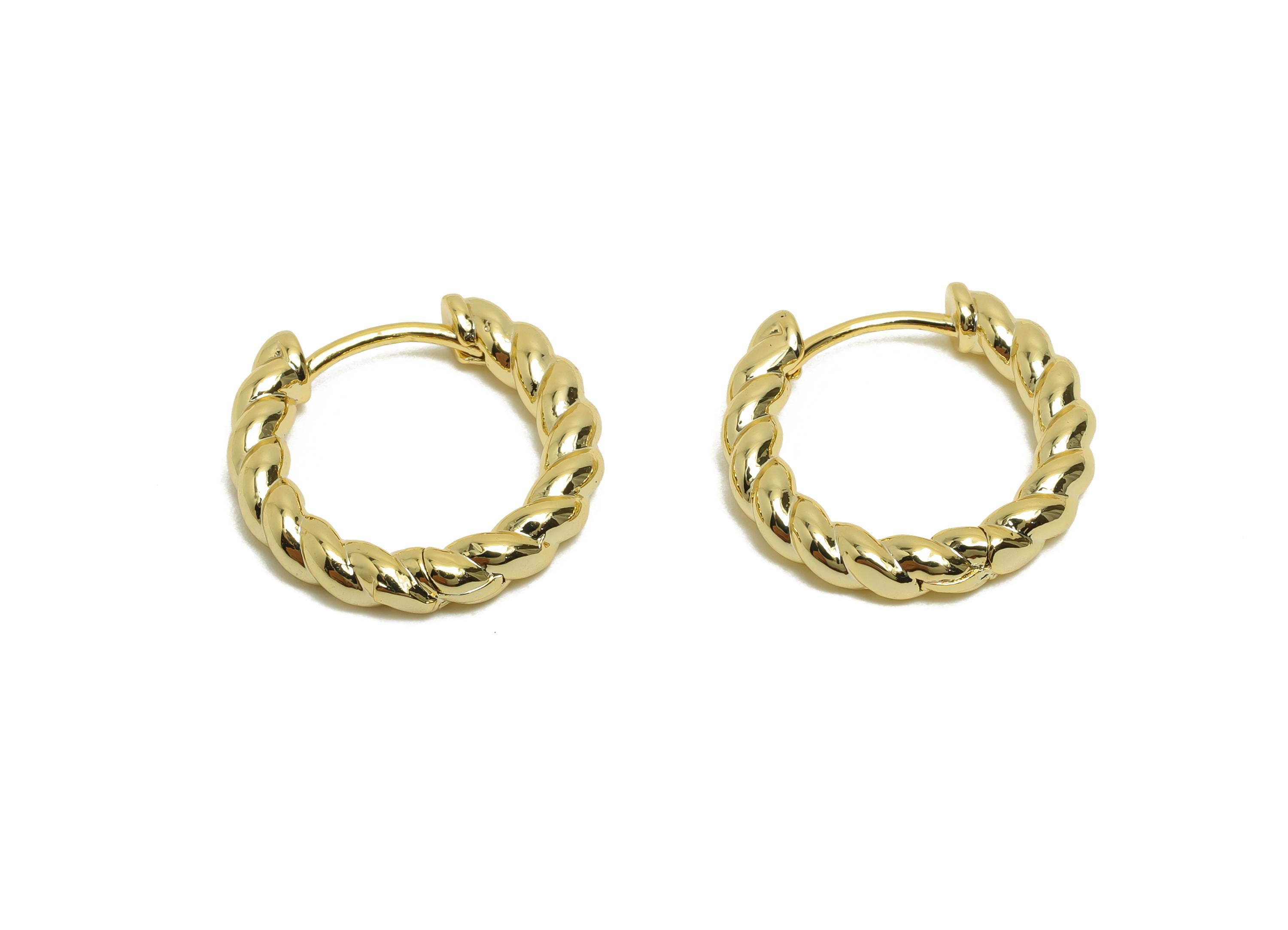 Brass Twisted Hoop Ear - Gold Huggie Earring for Girl&#39;s - Thick Circle Daily Wear Ear - 18K Real Gold Plated - 19.34x18.52x3.38mm - RGP8502 - DOMEDBAZAAR