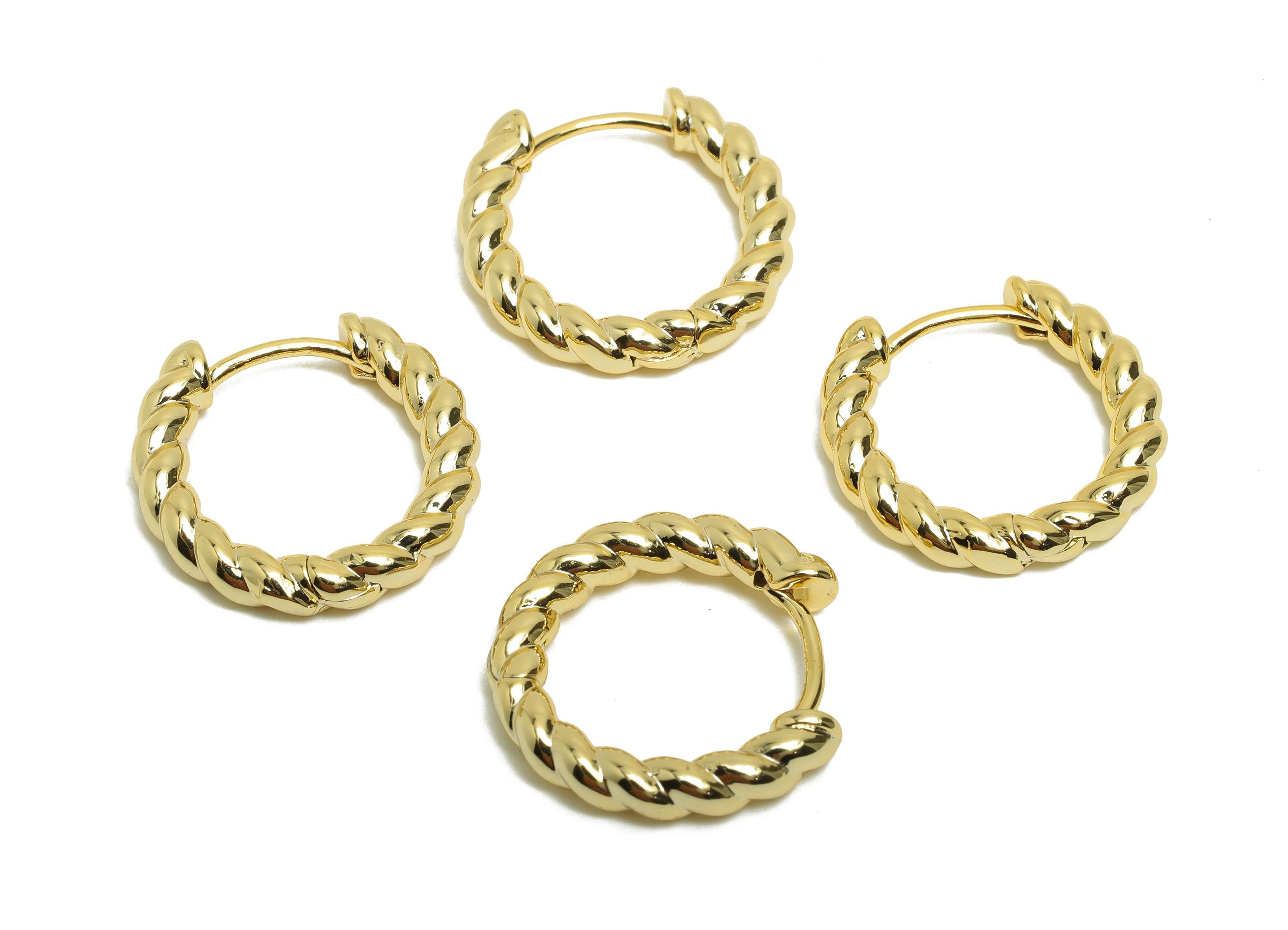 Brass Twisted Hoop Ear - Gold Huggie Earring for Girl&#39;s - Thick Circle Daily Wear Ear - 18K Real Gold Plated - 19.34x18.52x3.38mm - RGP8502 - DOMEDBAZAAR