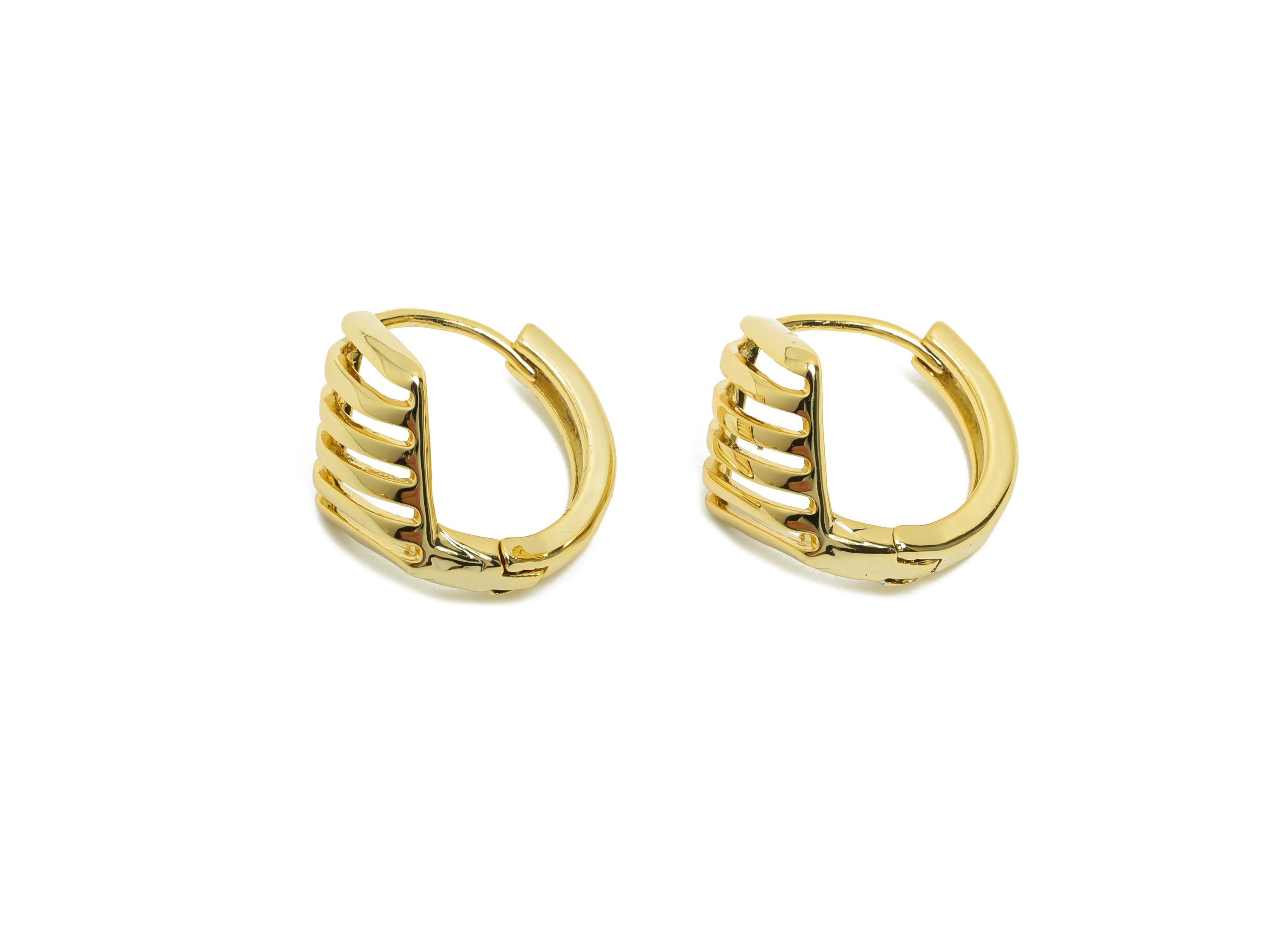 Brass Rhombus Hoop Earring - Gold Huggie Earring for Women - Textured Party Earring Clasp - 18K Real Gold Plated - 15.07x15x10.3mm - RGP8503 - DOMEDBAZAAR