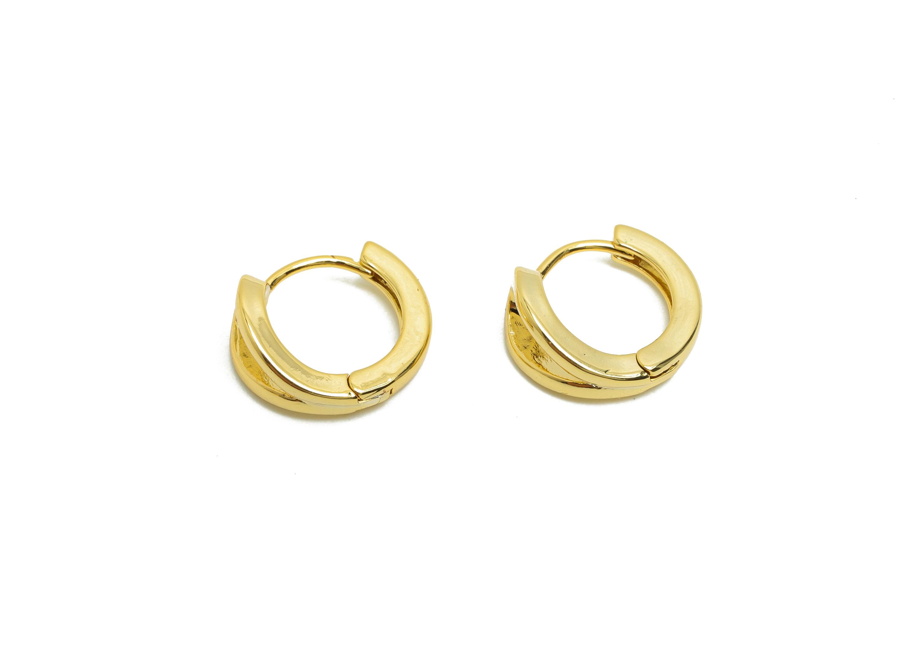 Brass Drop Hoop Earring - Gold Huggie Earring for Girl&#39;s - Teardrop Daily Wear Hoop Earring - 18K Real Gold Plated -12.5x11.4x5.75mm-RGP8504 - DOMEDBAZAAR
