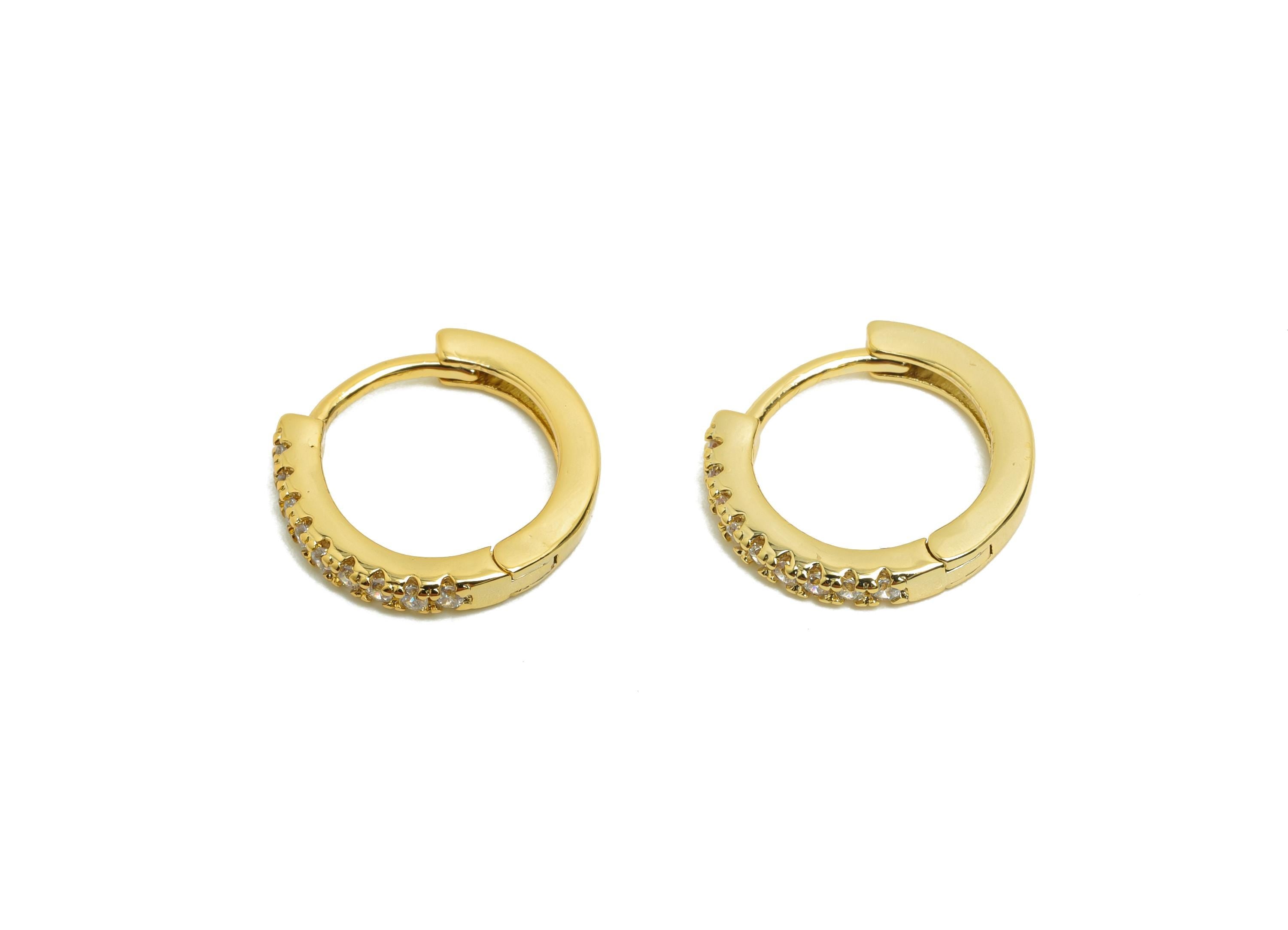 Brass Round Zircon Earring - Gold Huggie Hoop Earring for Girl&#39;s - CZ Circle Daily Wear Ear - 18K Real Gold Plated - 14.2x13x2.17mm -RGP8507 - DOMEDBAZAAR