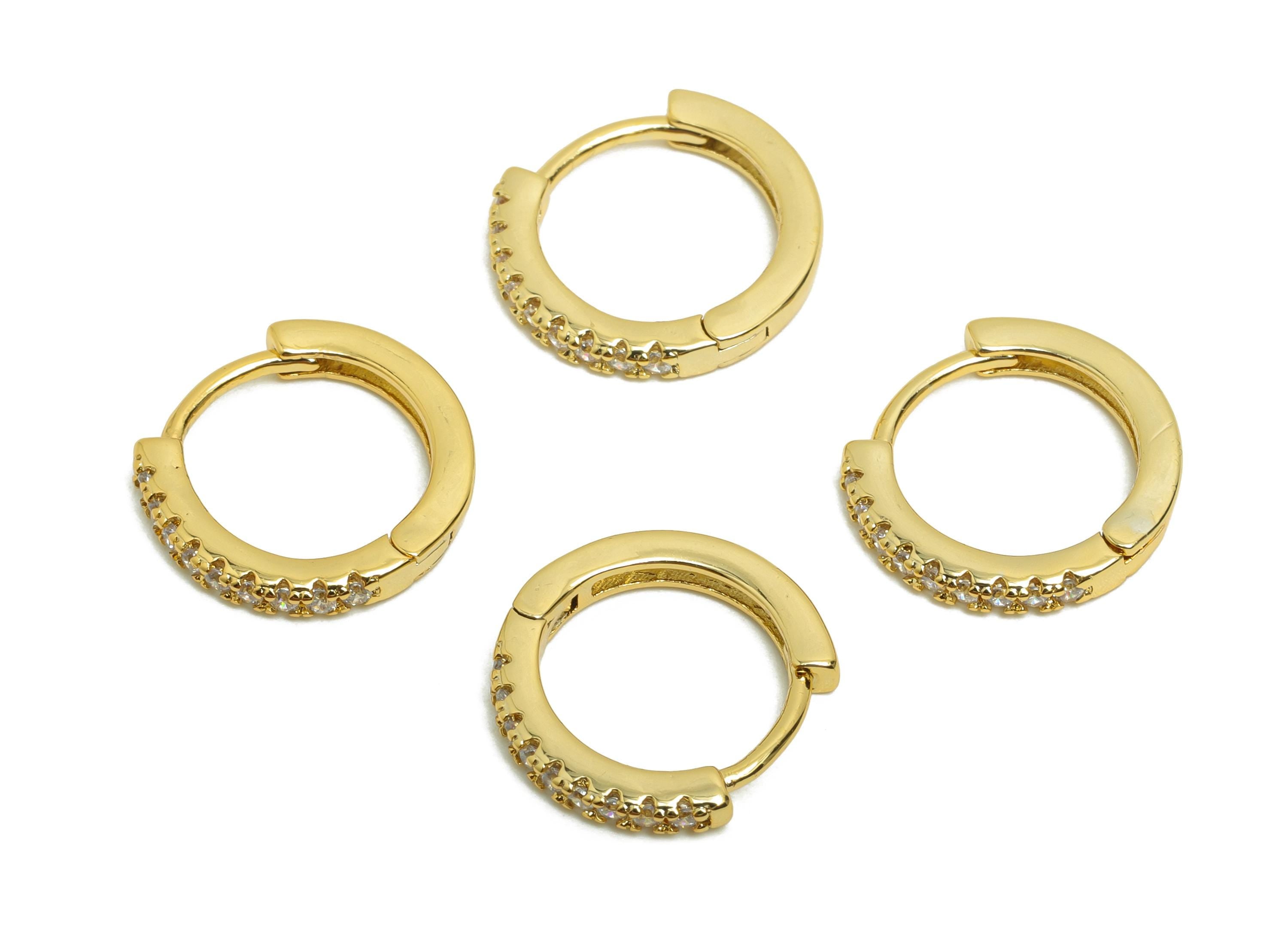 Brass Round Zircon Earring - Gold Huggie Hoop Earring for Girl&#39;s - CZ Circle Daily Wear Ear - 18K Real Gold Plated - 14.2x13x2.17mm -RGP8507 - DOMEDBAZAAR