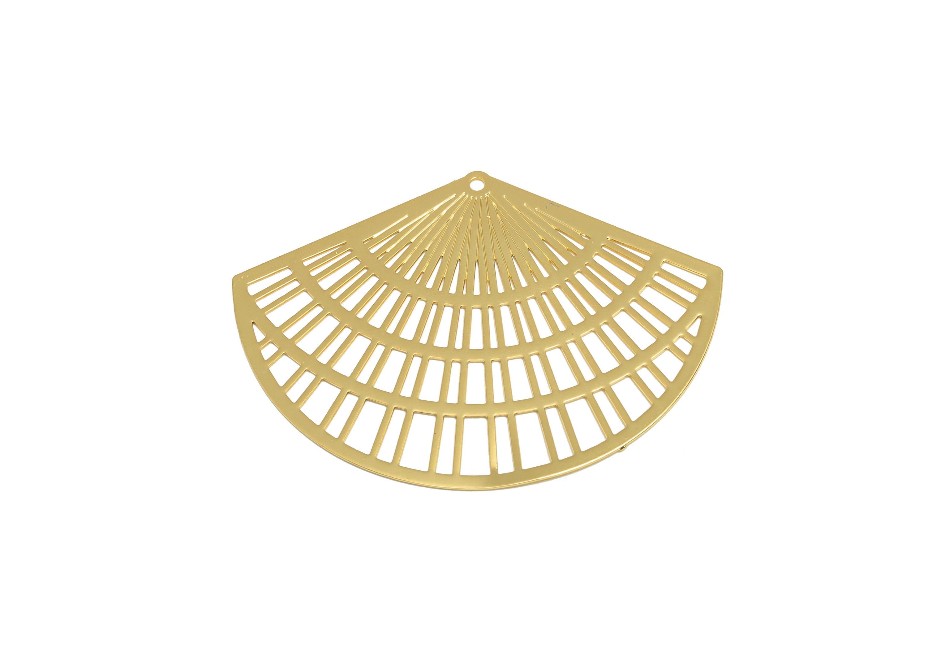 Brass Intricate Earring Charm - Brass Gold Fan pendant - Gold Accessory - Modern Fan Design - KC Gold tone Plated - 40x30x1mm - PP10955G - DOMEDBAZAAR