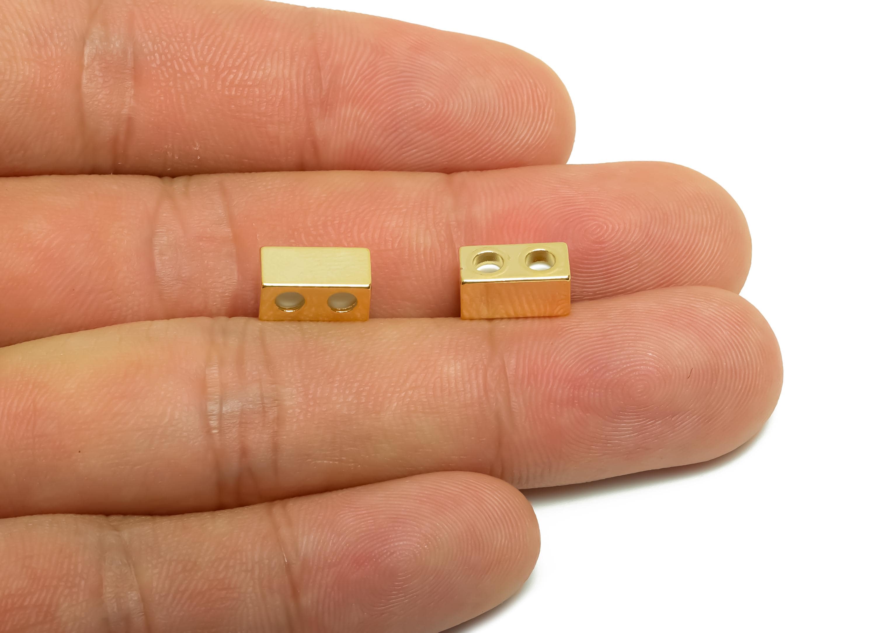 Brass Rectangle Cylinder Rubber - Sliding Beads Nuts - Rectangle Adjustable Stopper Beads - 18K Real Gold Plating - 10x4.85x4.88mm - RGP8653 - DOMEDBAZAAR