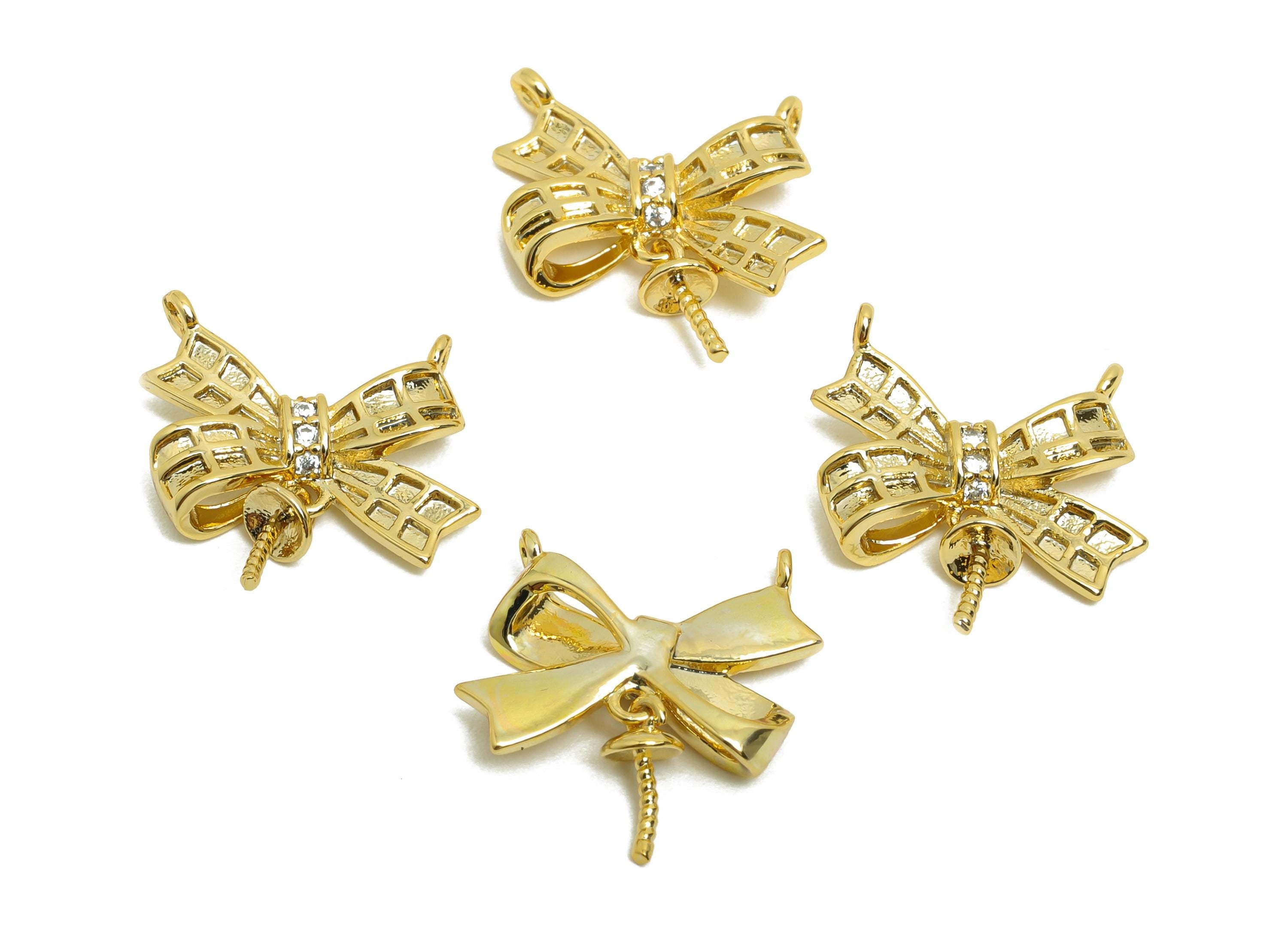 Brass Bow Tie Connectors - Zircon Charm Setting for Necklace - Gold Bow Tie Connectors - 18K Real Gold Plating - 14.2x11.4x3.3mm - RGP8509 - DOMEDBAZAAR