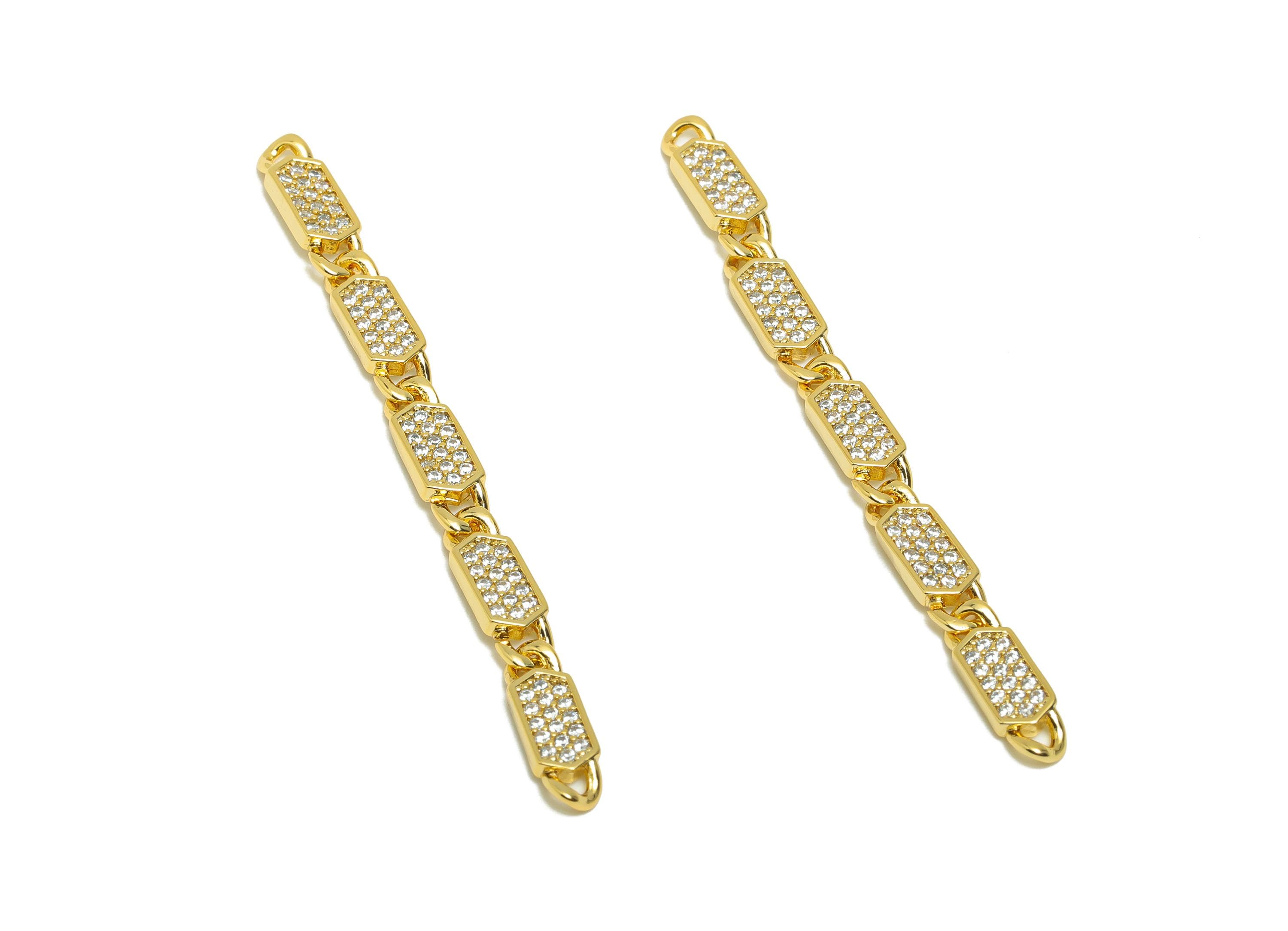 Brass CZ Chain Connector - Gold Rectangle Chain Charm - Zircon Chain Bracelet Connector - 18K Real Gold Plating - 61x4.96x2.64mm - RGP8512 - DOMEDBAZAAR