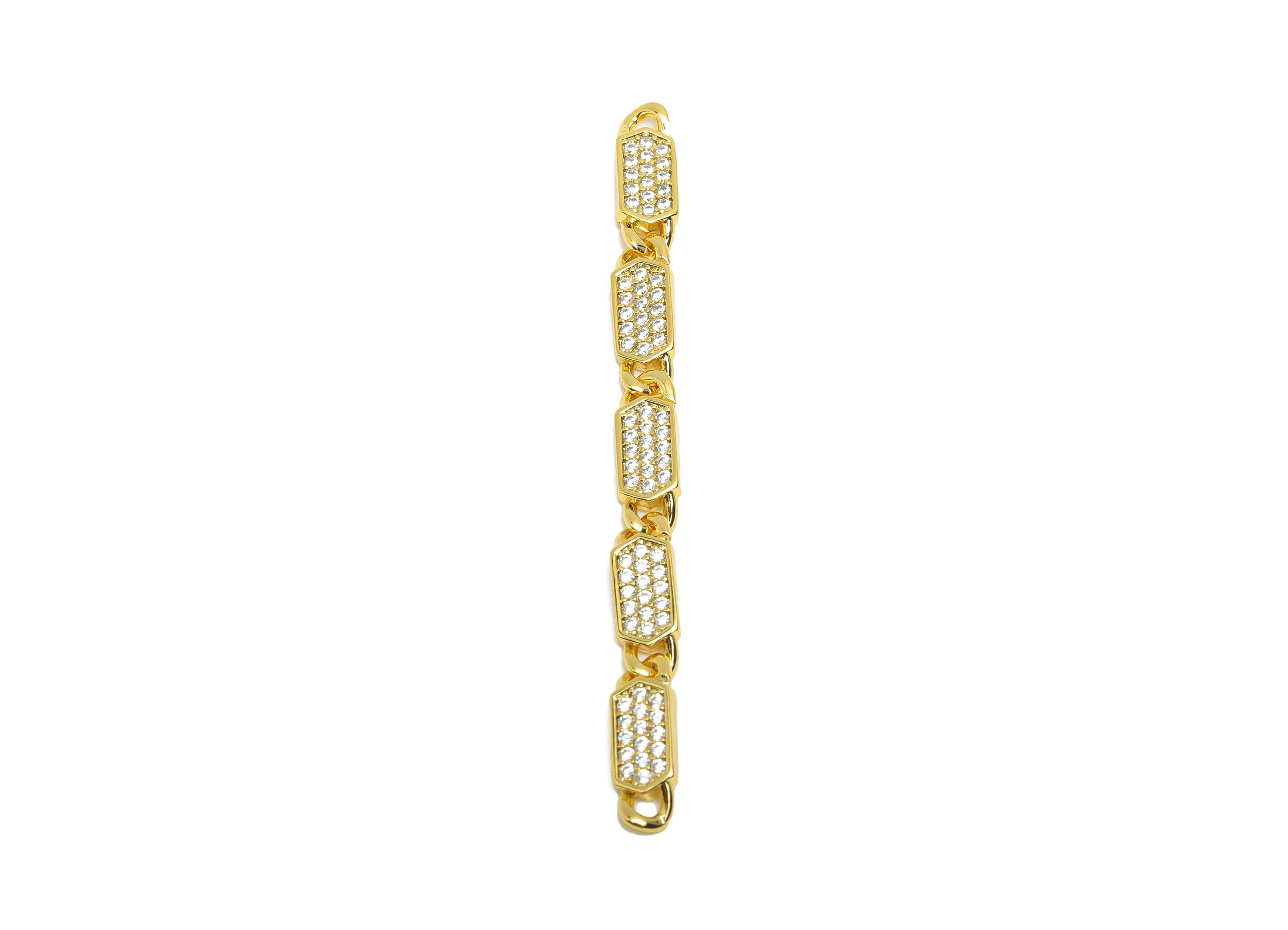 Brass CZ Chain Connector - Gold Rectangle Chain Charm - Zircon Chain Bracelet Connector - 18K Real Gold Plating - 61x4.96x2.64mm - RGP8512 - DOMEDBAZAAR