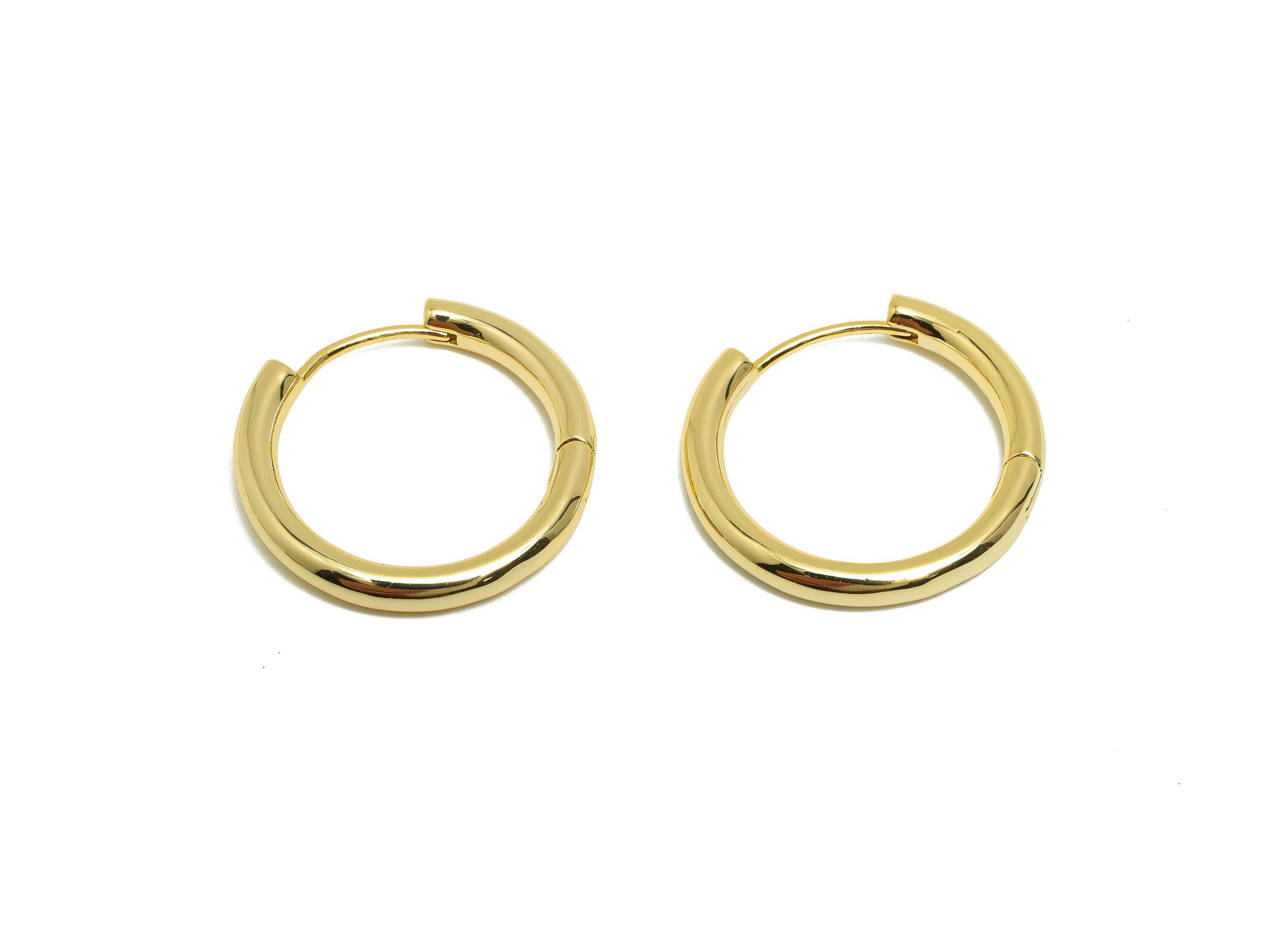 Brass Round Hoop Earring - Gold Huggie Earring for Girl&#39;s - Thick Circle Daily Wear Ear - 18K Real Gold Plated - 24.08x22.3x3.13mm - RGP8515 - DOMEDBAZAAR