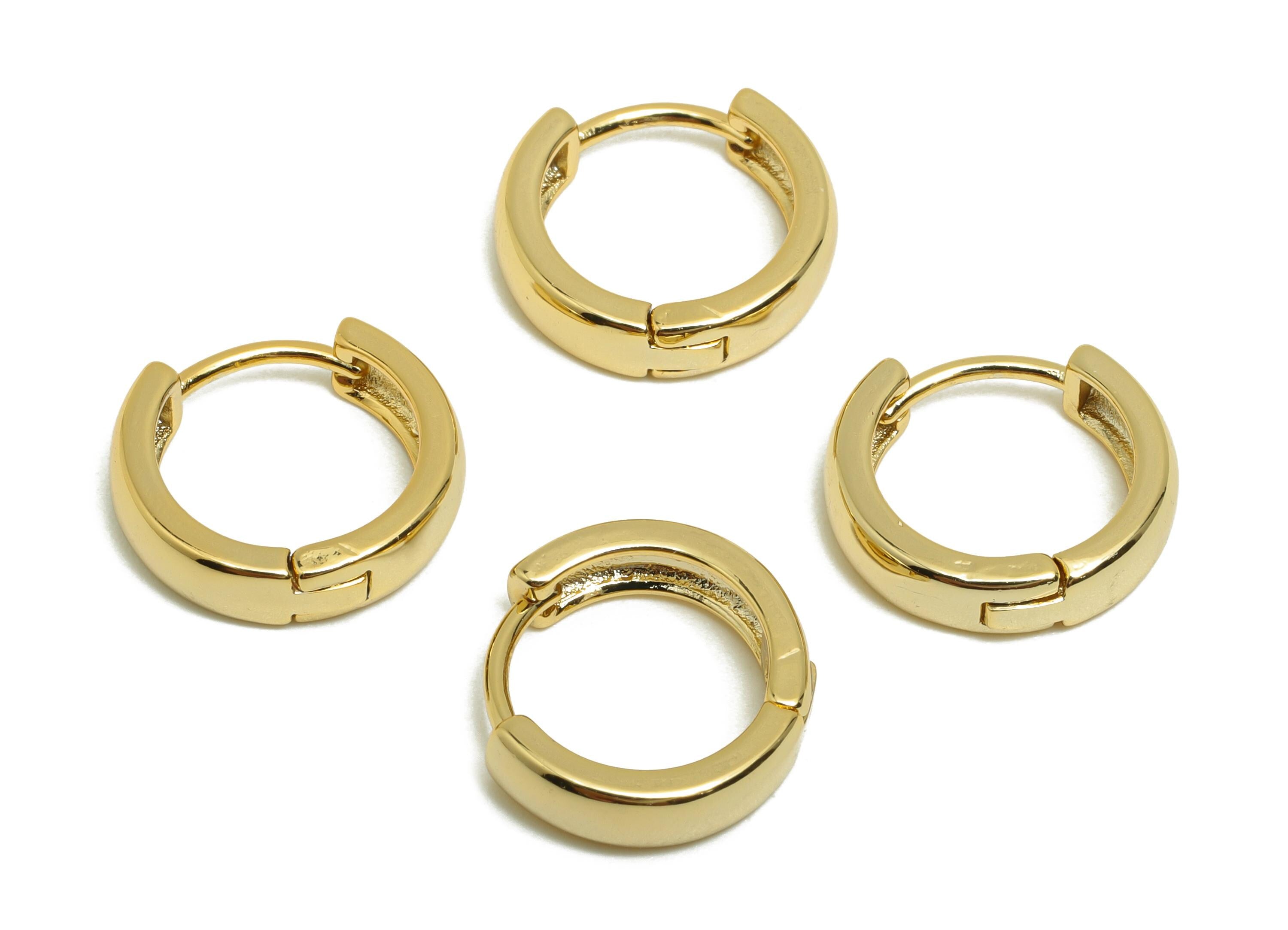 Brass Round Hoop Earring - Gold Huggie Earring for Girl&#39;s - Thick Circle Daily Wear Ear - 18K Real Gold Plated - 14.02x12.8x3.81mm - RGP8516 - DOMEDBAZAAR