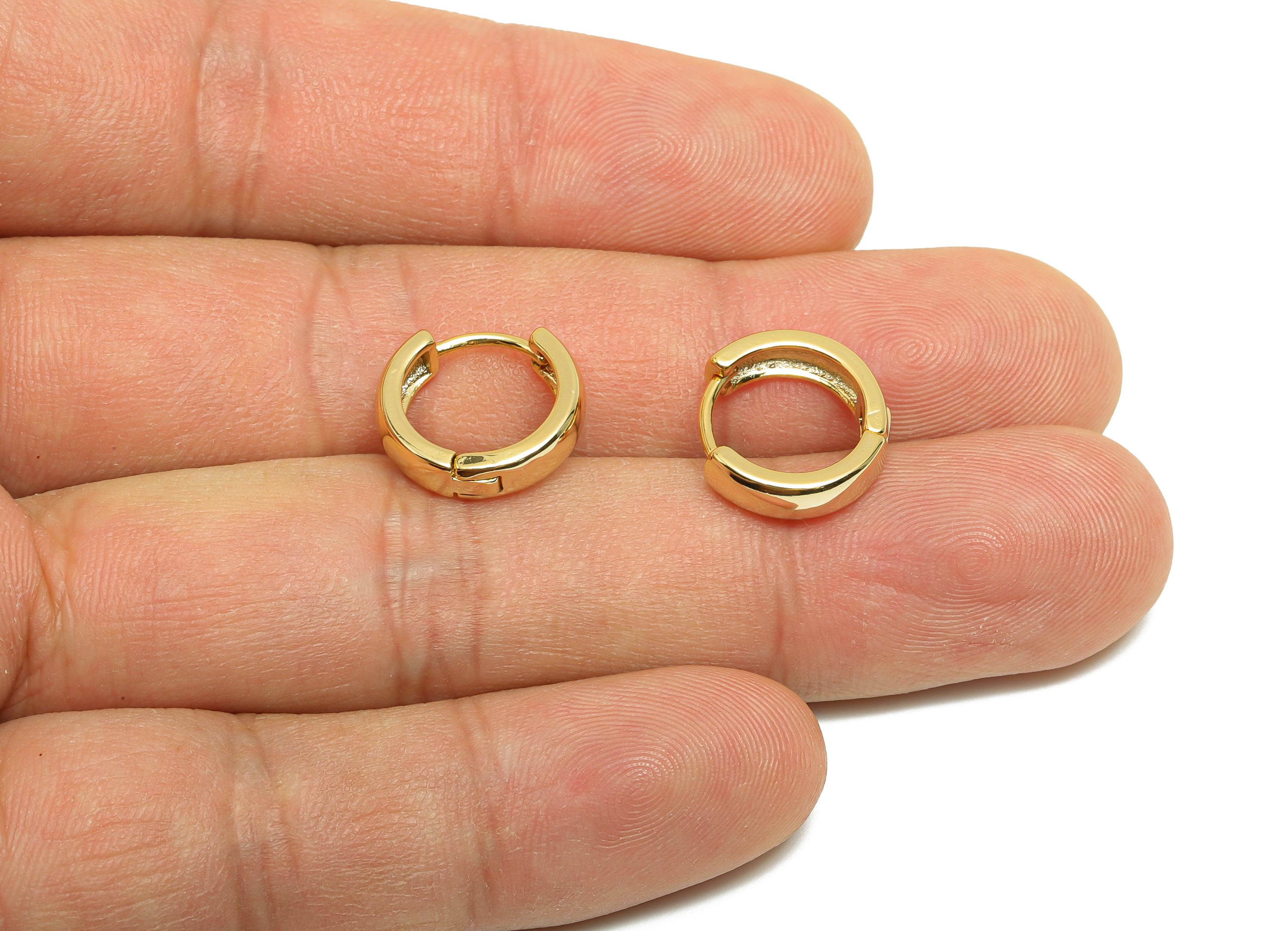 Brass Round Hoop Earring - Gold Huggie Earring for Girl&#39;s - Thick Circle Daily Wear Ear - 18K Real Gold Plated - 14.02x12.8x3.81mm - RGP8516 - DOMEDBAZAAR