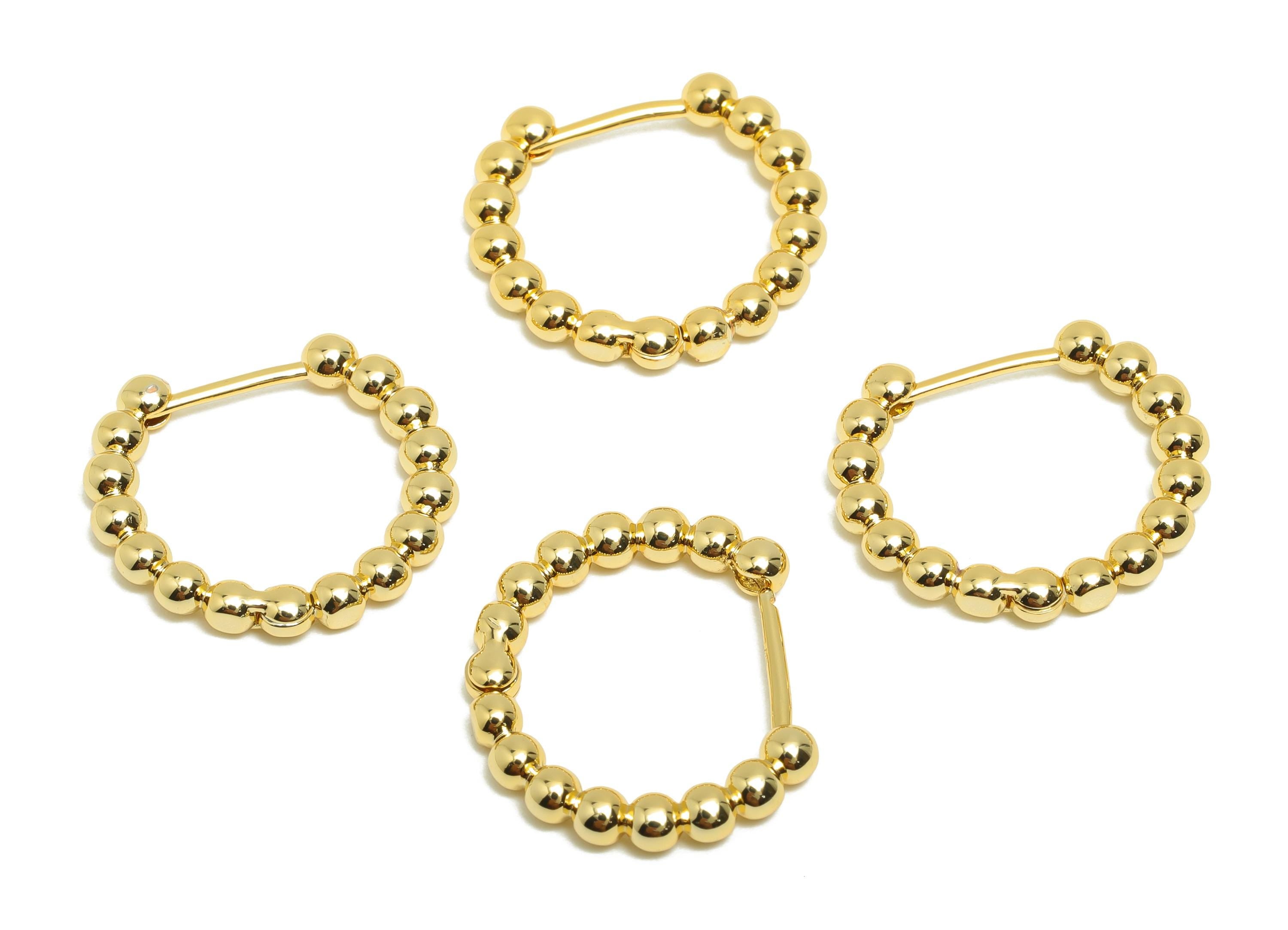 Brass Beads Hoop Ear - Gold Ball Huggie Earring for Girl&#39;s - Circle Daily Wear Earring - 18K Real Gold Plated - 19.9x17.6x2.8mm - RGP8517 - DOMEDBAZAAR