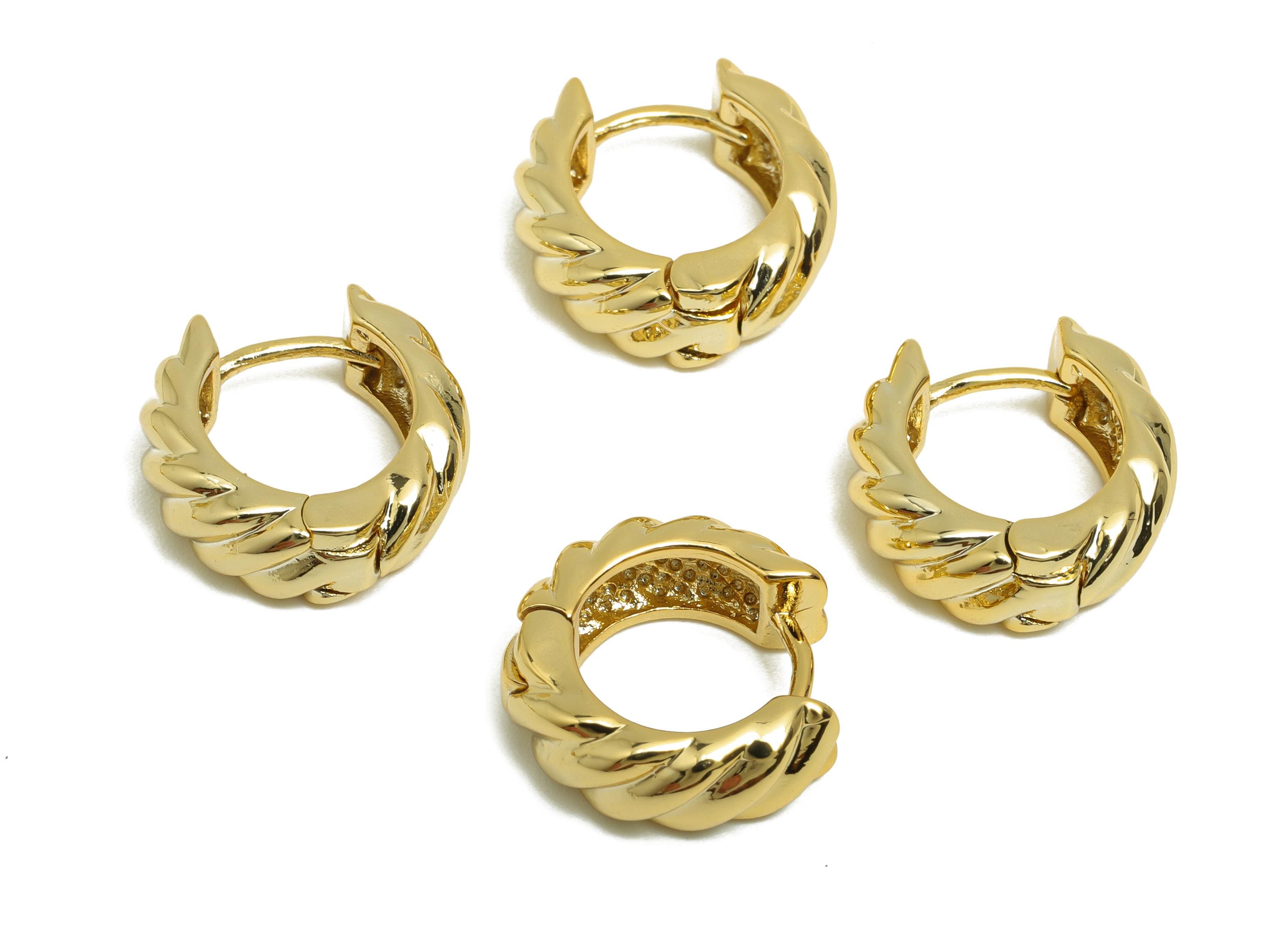 Brass Twisted Hoop Ear - Gold Huggie Earring for Girl&#39;s - Thick Circle Daily Wear Earring - 18K Real Gold Plated - 14x13.4x5.2mm - RGP8518 - DOMEDBAZAAR