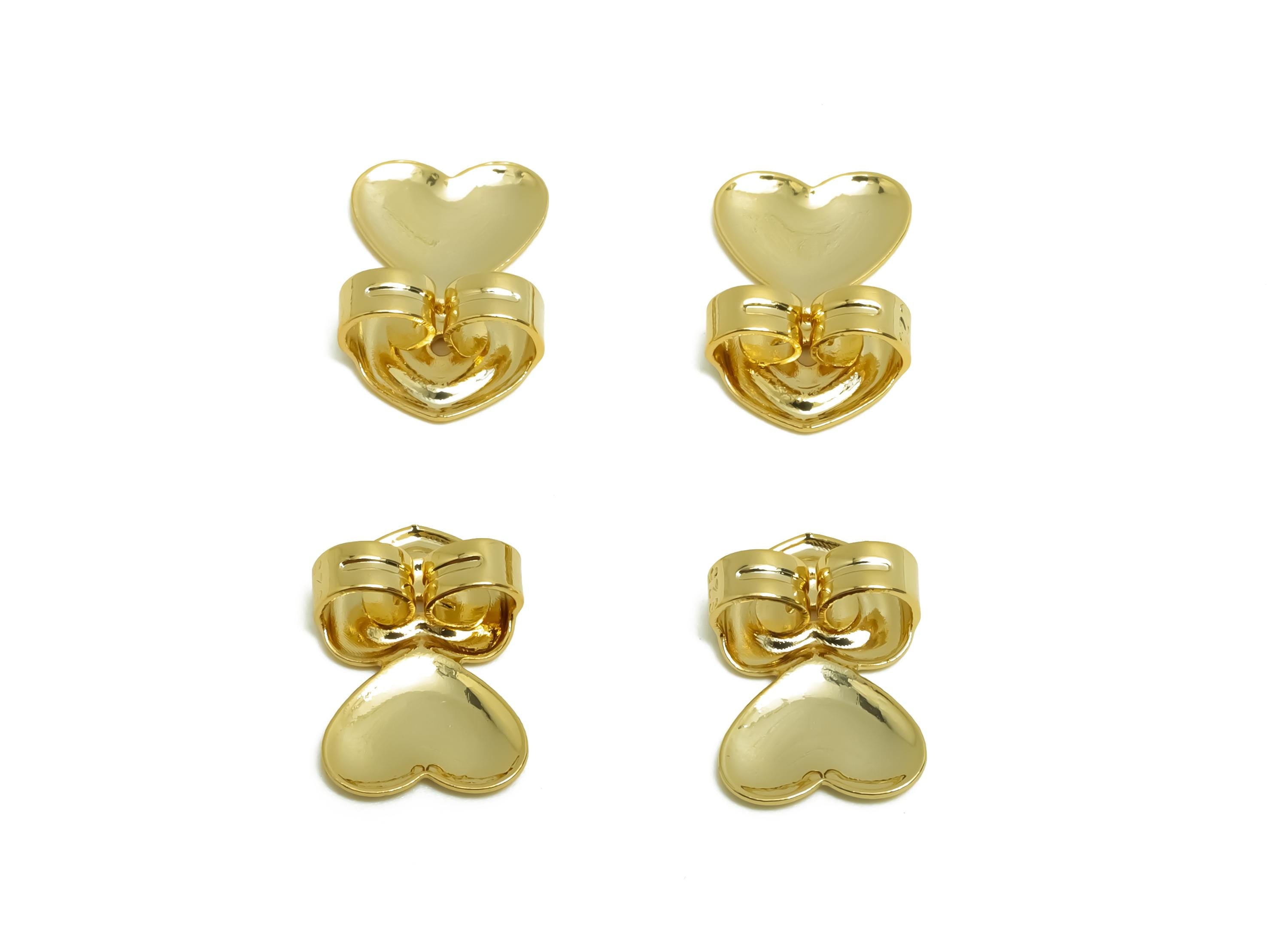 Brass Heart Earring Backs - Brass Double Heart  Back - Earring Stud Back Stopper - Gold Jewelry - 18K Real Gold Plating - 14x9x4mm - RGP8663 - DOMEDBAZAAR