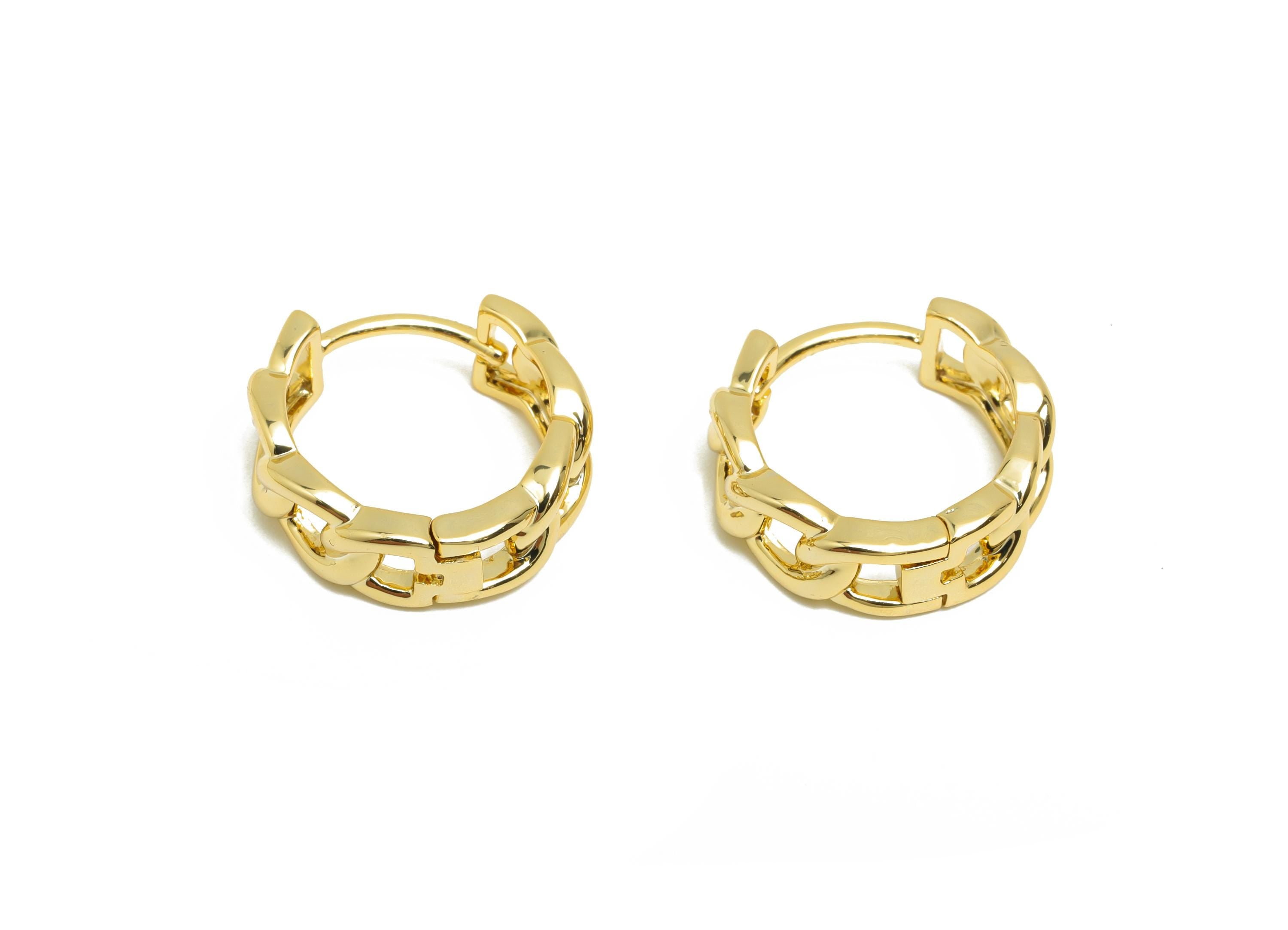 Brass Chain Hoop Earring - Gold Huggie Earring for Women - Daily Wear Hoop Earring Clasp - 18K Real Gold Plating - 15.9x15.8x5.9mm - RGP8521 - DOMEDBAZAAR