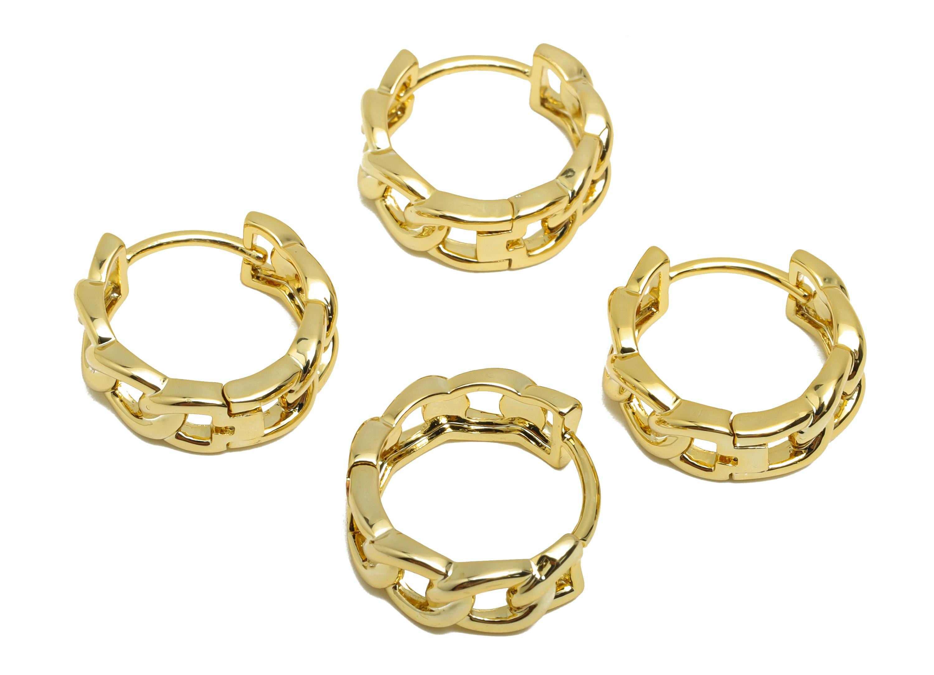 Brass Chain Hoop Earring - Gold Huggie Earring for Women - Daily Wear Hoop Earring Clasp - 18K Real Gold Plating - 15.9x15.8x5.9mm - RGP8521 - DOMEDBAZAAR
