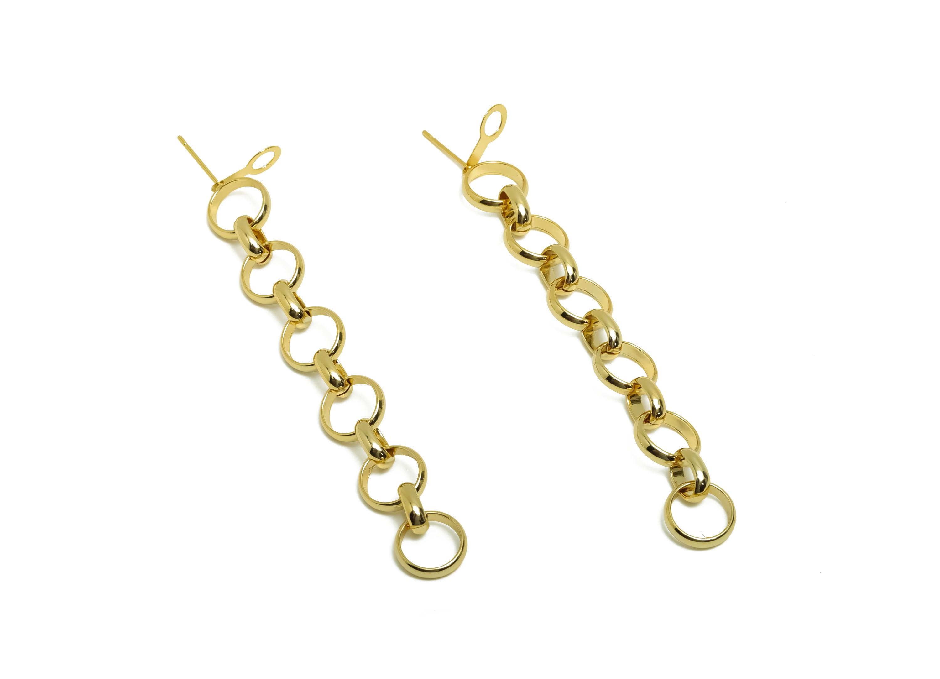 Brass Round Dangle Earring Post - Brass Long Hanging  Earring Stud - Gold Earring Post - 18K Real Gold Plating - 76.12x9.77x2.3mm - RGP8687 - DOMEDBAZAAR
