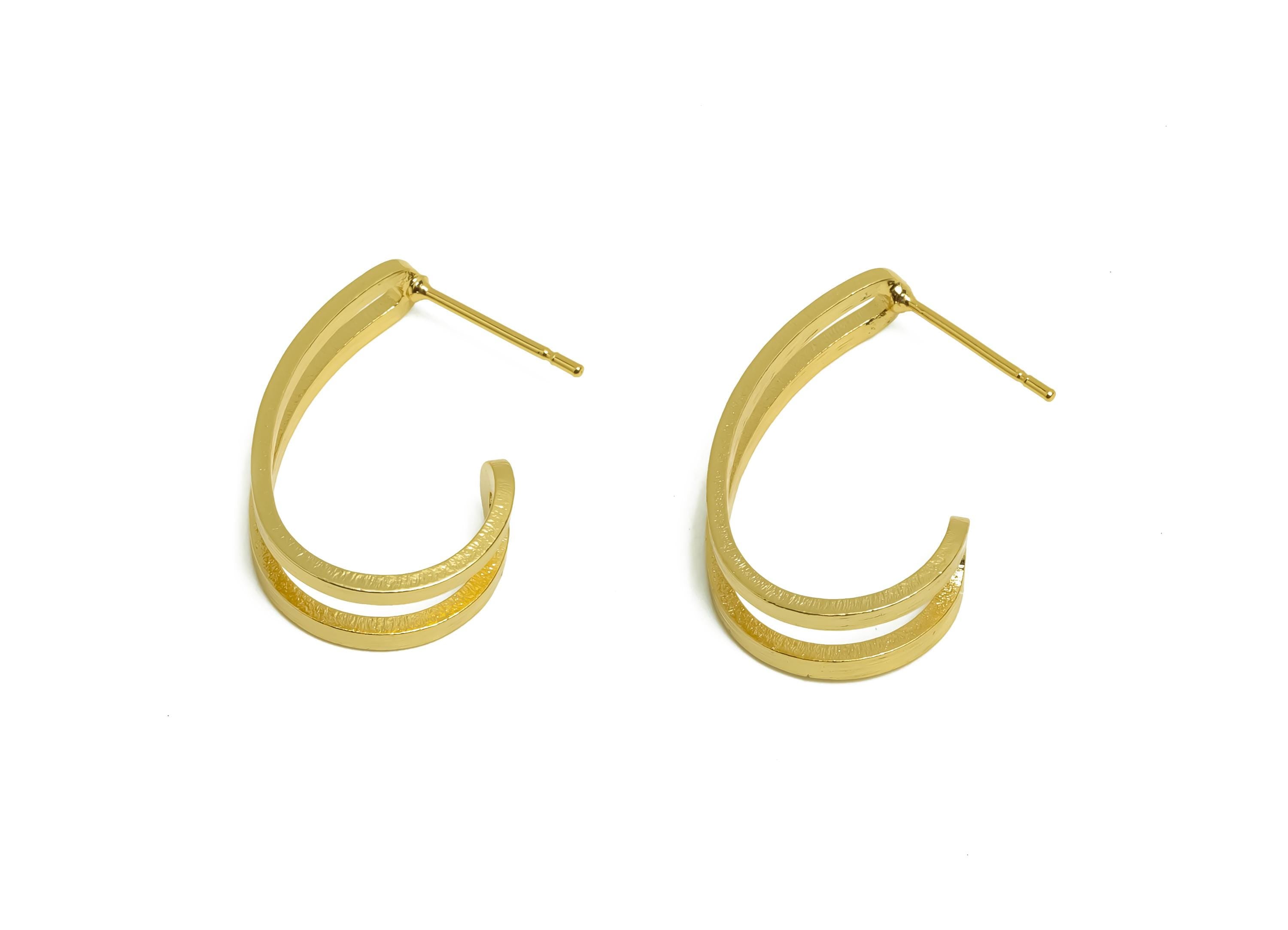 Brass Hoop Earring Post - Brass Textured Hoop Earring Stud - For Her - Gold Earring Post - 18K Real Gold Plating - 24x6x1.37mm - RGP8678 - DOMEDBAZAAR