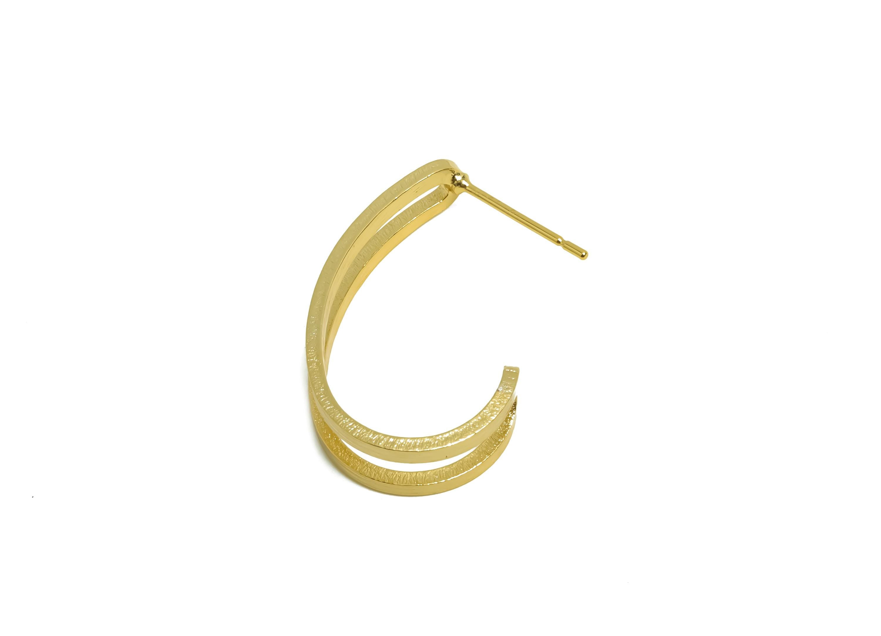 Brass Hoop Earring Post - Brass Textured Hoop Earring Stud - For Her - Gold Earring Post - 18K Real Gold Plating - 24x6x1.37mm - RGP8678 - DOMEDBAZAAR