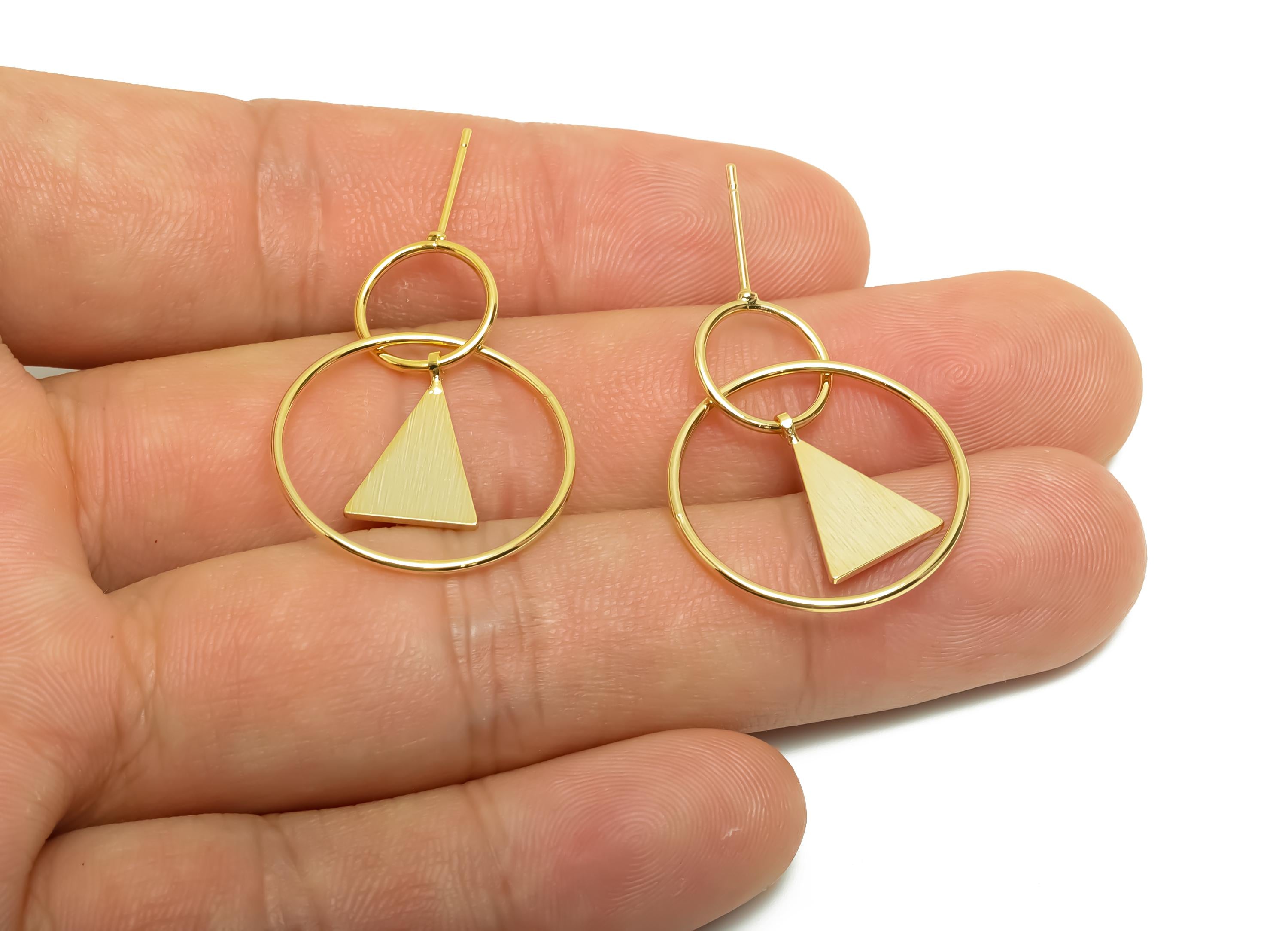 Brass Round Earring Post - Brass Textured Triangle Earring Stud - For Her - Gold Jewelry - 18K Real Gold Plating - 30.14x22.08x1mm - RGP8690 - DOMEDBAZAAR