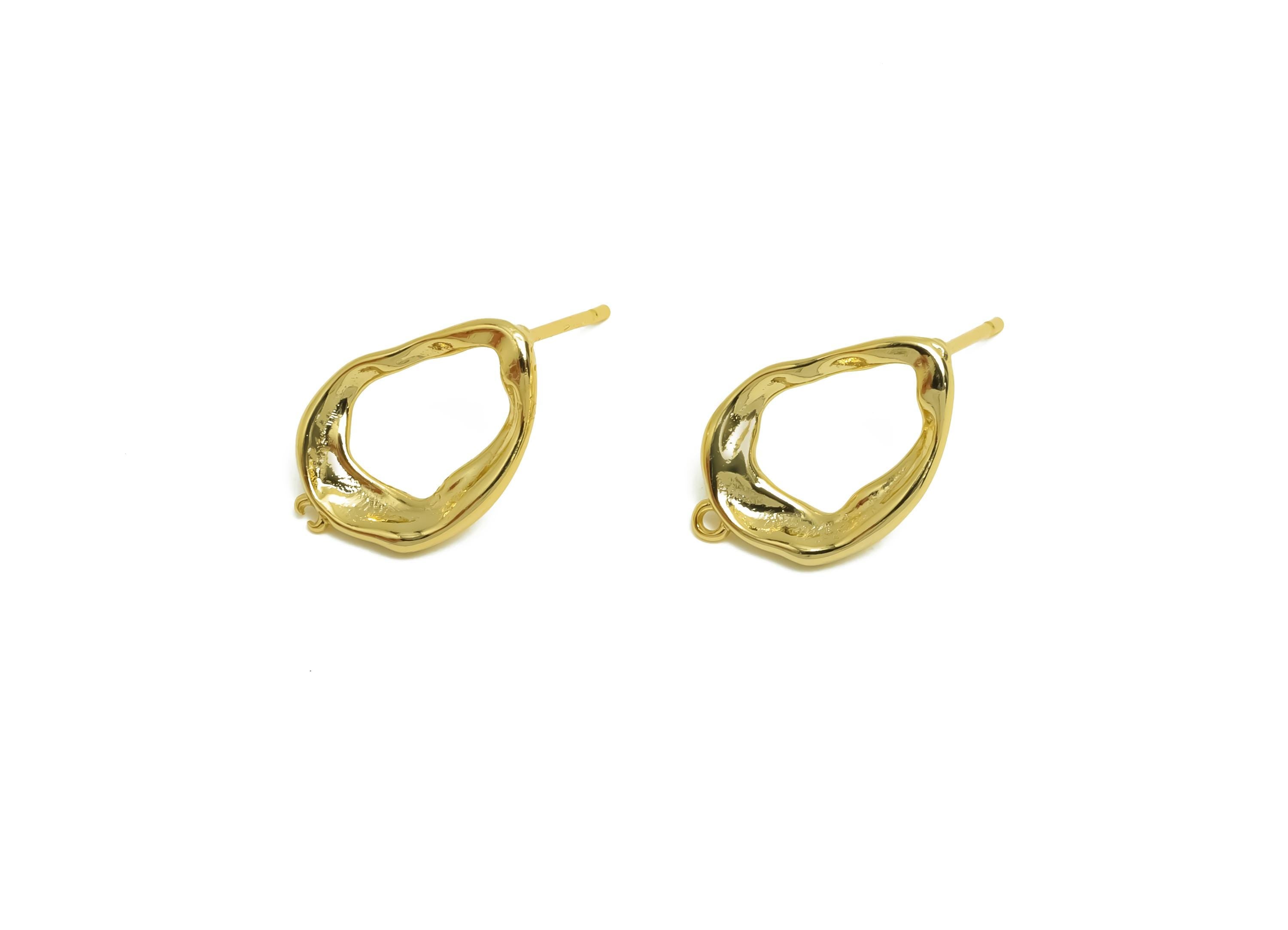 Brass Drop Earring Stud - Brass Wavy Teardrop Earring Post - Gold Jewelry - Gift For Her - 18K Real Gold Plating - 16x10x2mm - RGP8676 - DOMEDBAZAAR