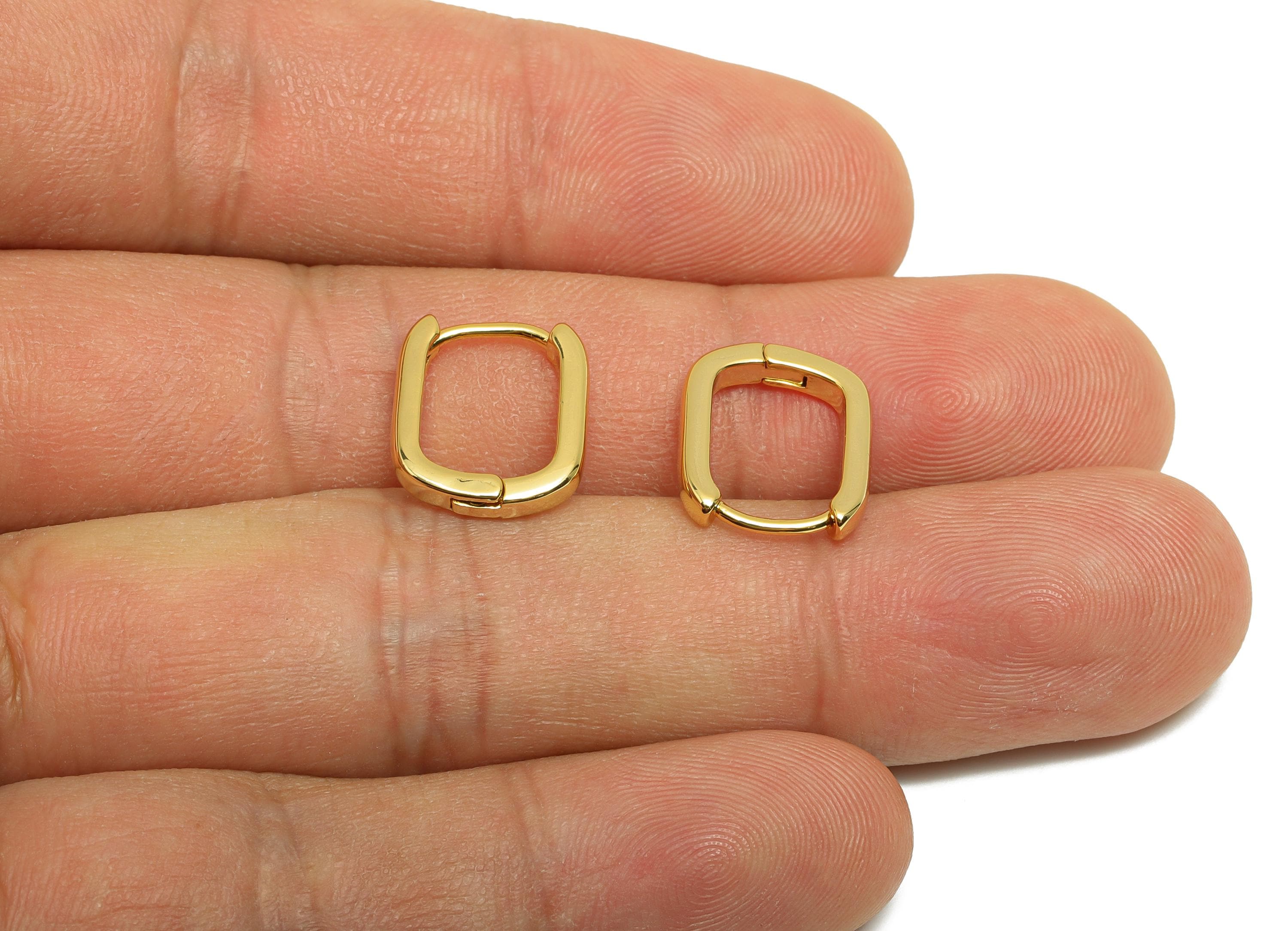 Brass Rectangle Hoop Earring - Gold Huggie Earring for Girls - Mini Daily Wear Earring - 18K Real Gold Plated - 13.8x11.8x2.4mm - RGP8531 - DOMEDBAZAAR