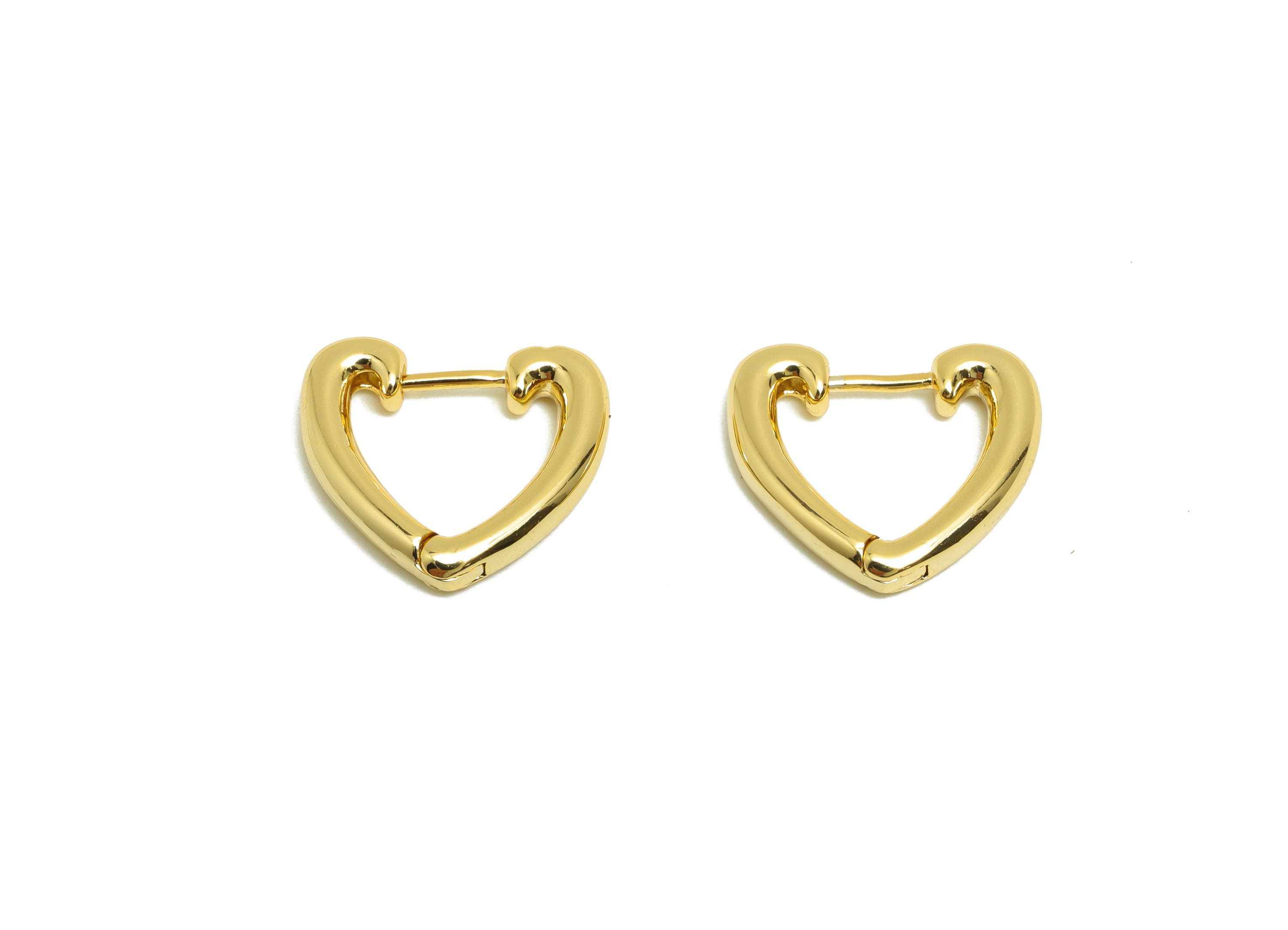 Brass Heart Hoop Earring - Gold Huggie Earring for Girl's - Heart Valentine's Day Earring - 18K Real Gold Plated - 14.3x13.3x2.55mm -RGP8532 - DOMEDBAZAAR